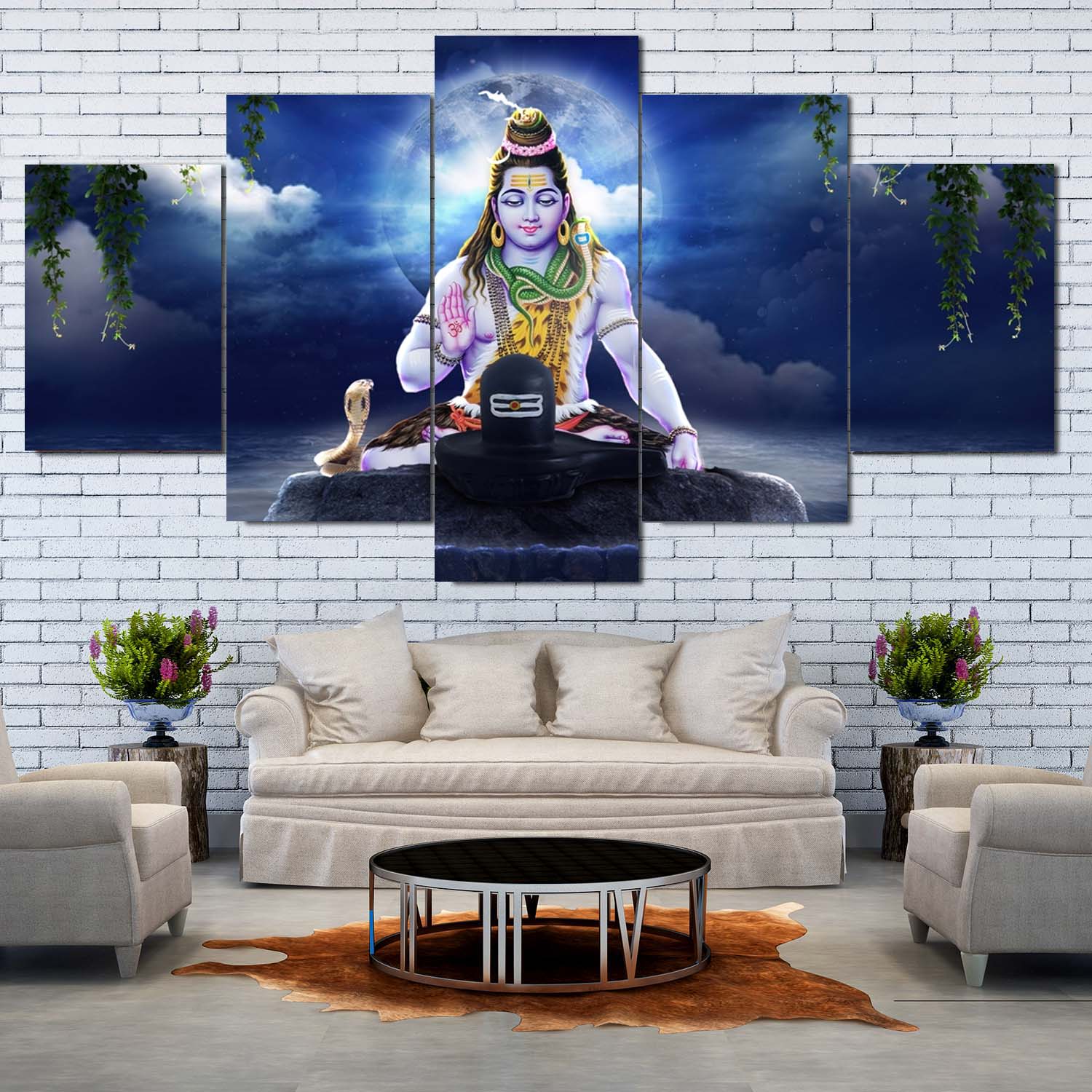 “Divine Energy on Your Wall – Lord Shiva Canvas” Size 32/52 5 pannel