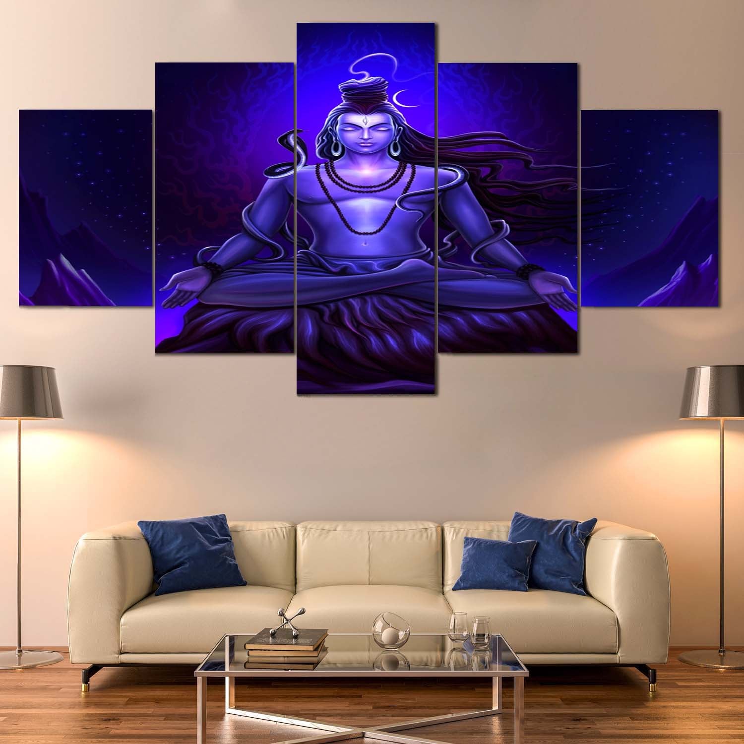 “Divine Energy on Your Wall – Lord Shiva Canvas” Size 32/52 5 pannel
