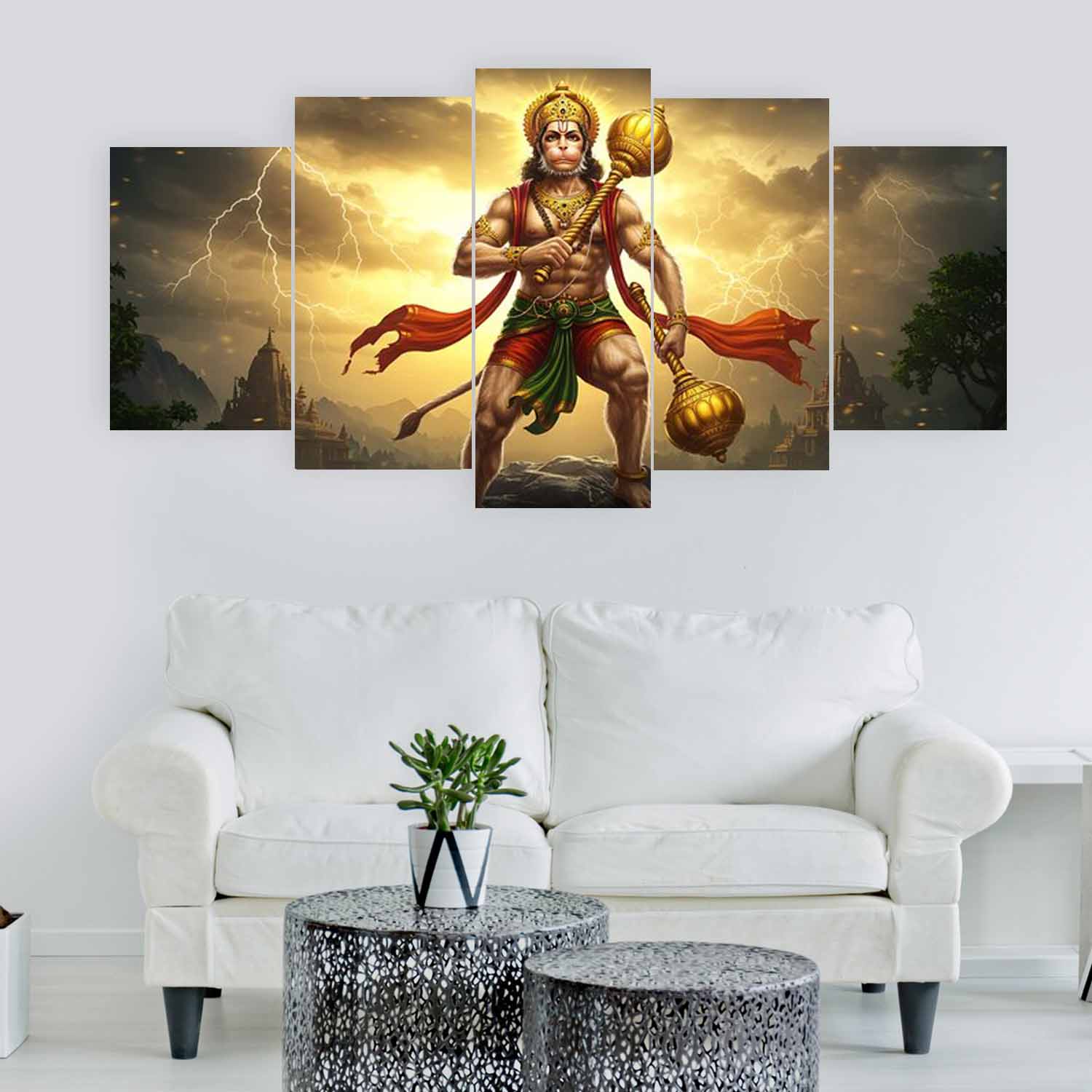 Lord Hanuman 5 Pannel Canvas X 32/52 Size