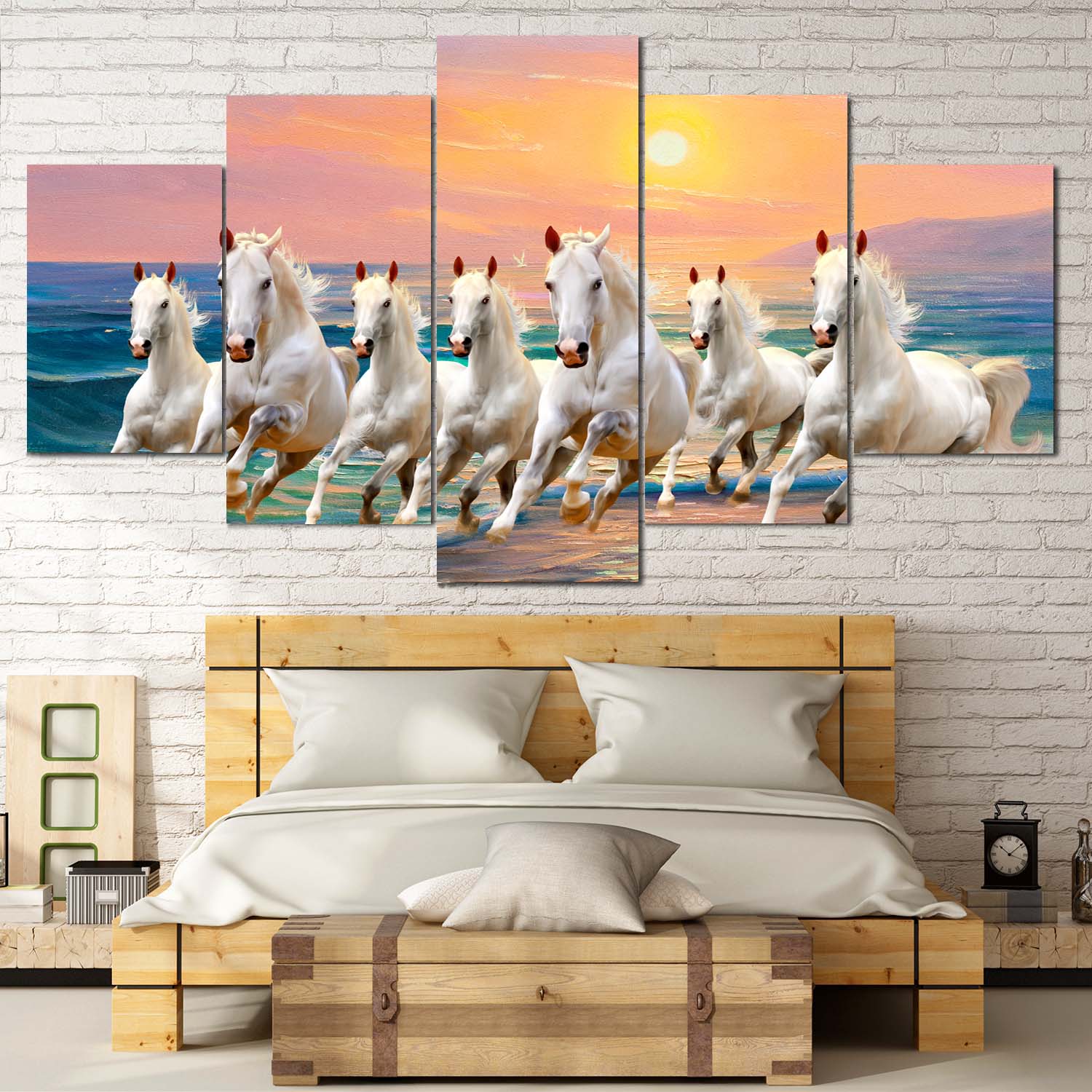 Lucky 5 Panel Horse Canvas For Good Luck And Fortune