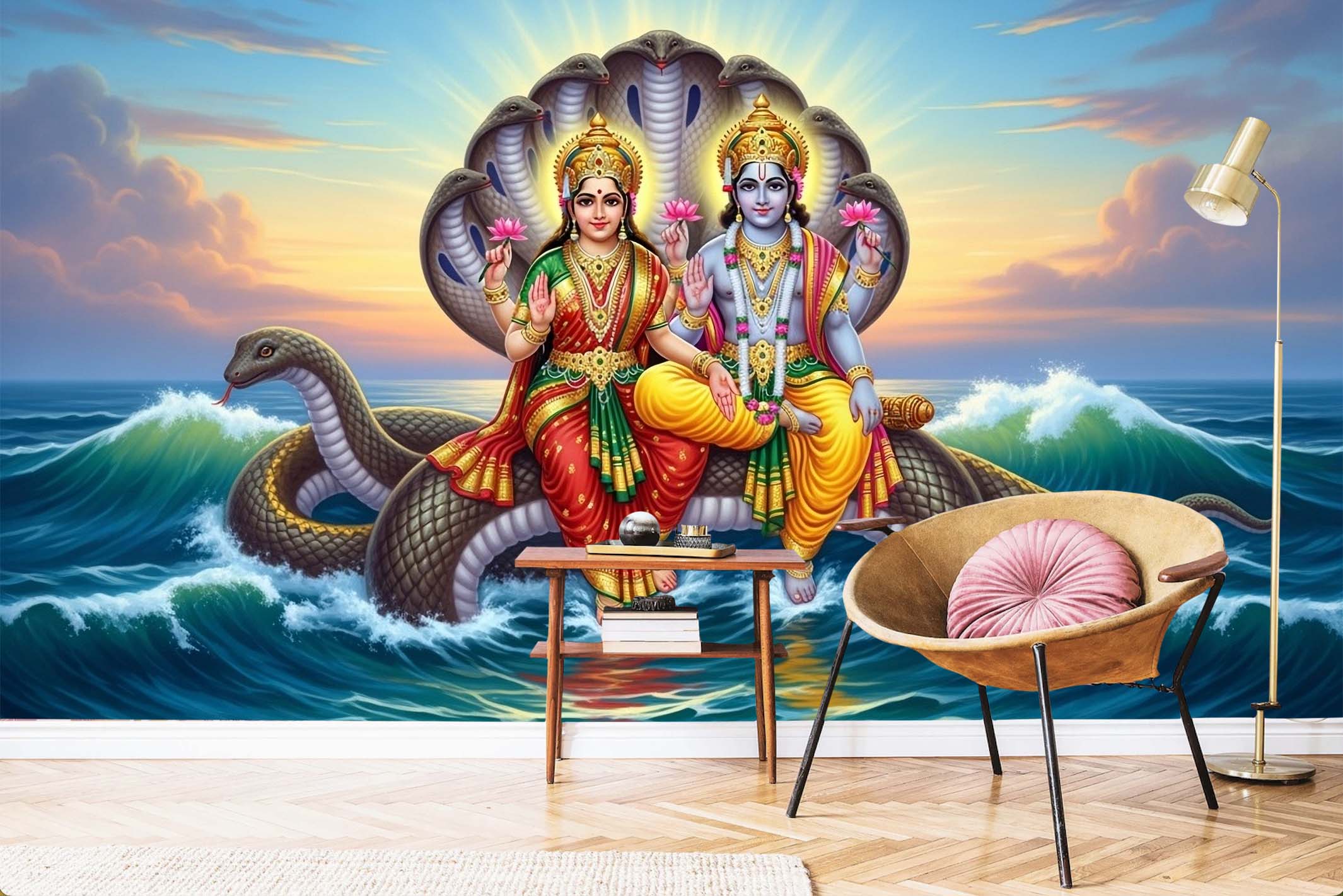 A Timeless Symbol of Faith, Peace And Abundance Lord Vishnu And Goddess Lakshmi Wall Mural