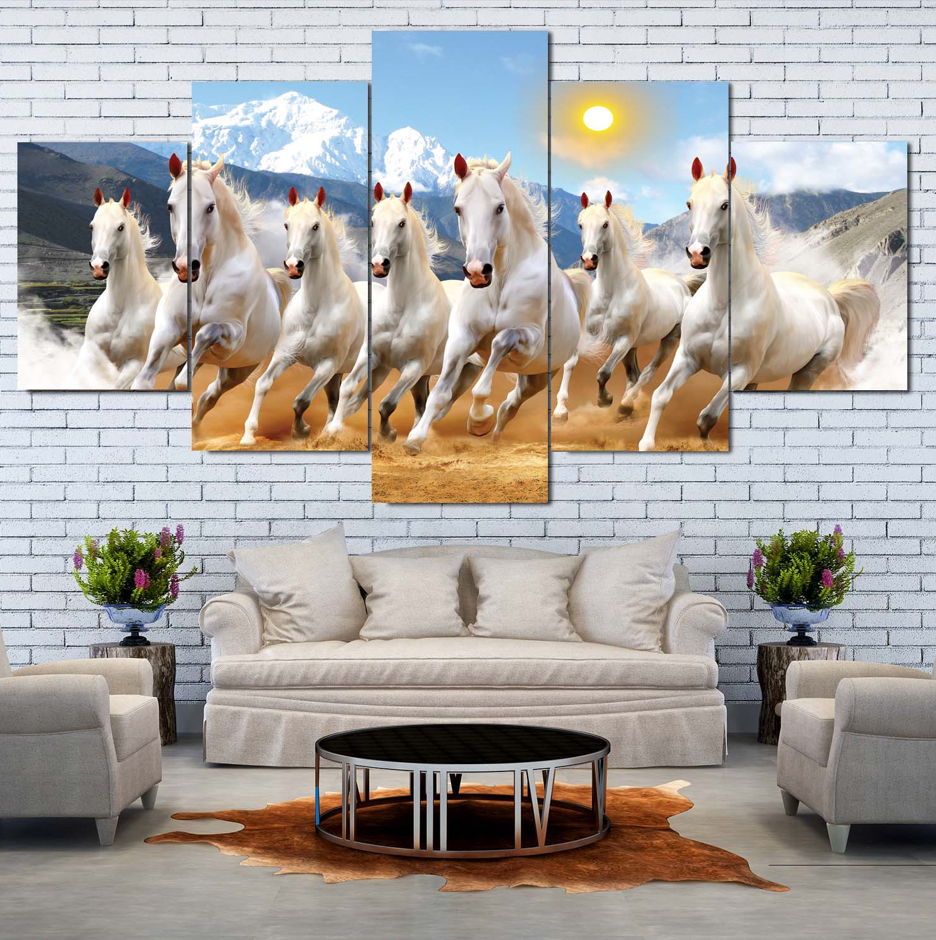 Lucky 5 Panel Horse Canvas For Good Luck And Fortune