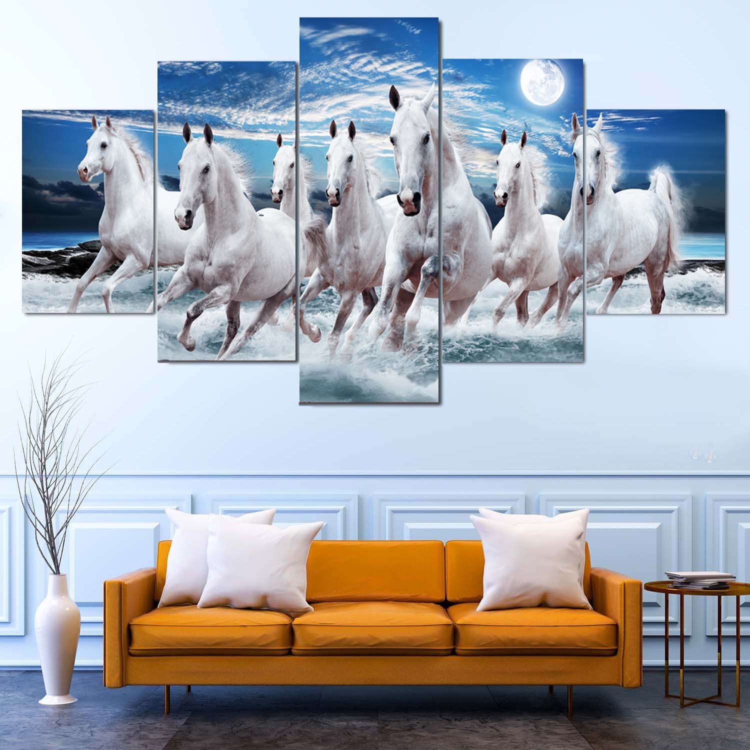 Lucky 5 Panel Horse Canvas For Good Luck And Fortune