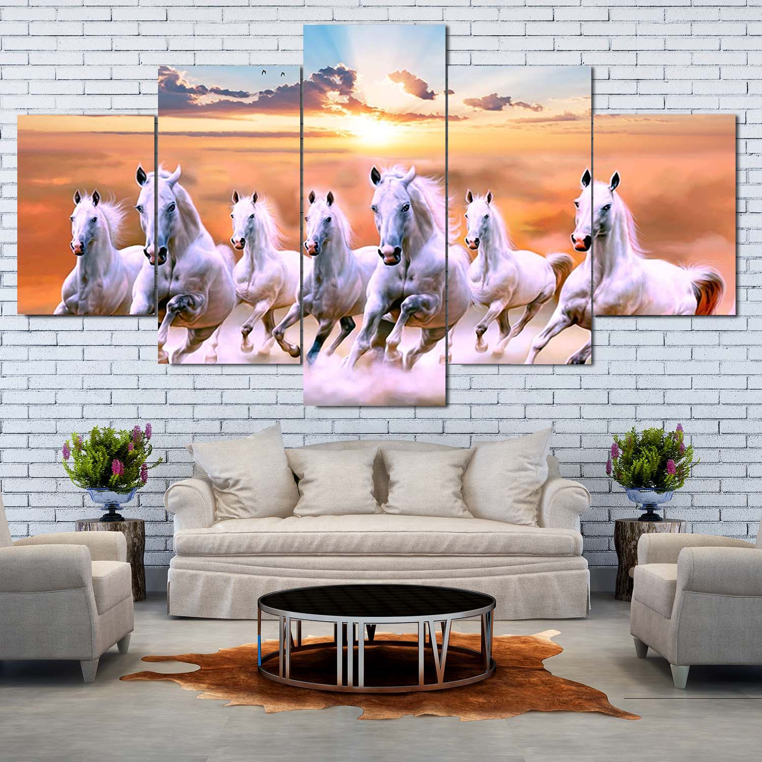 Lucky 5 Panel Horse Canvas For Good Luck And Fortune