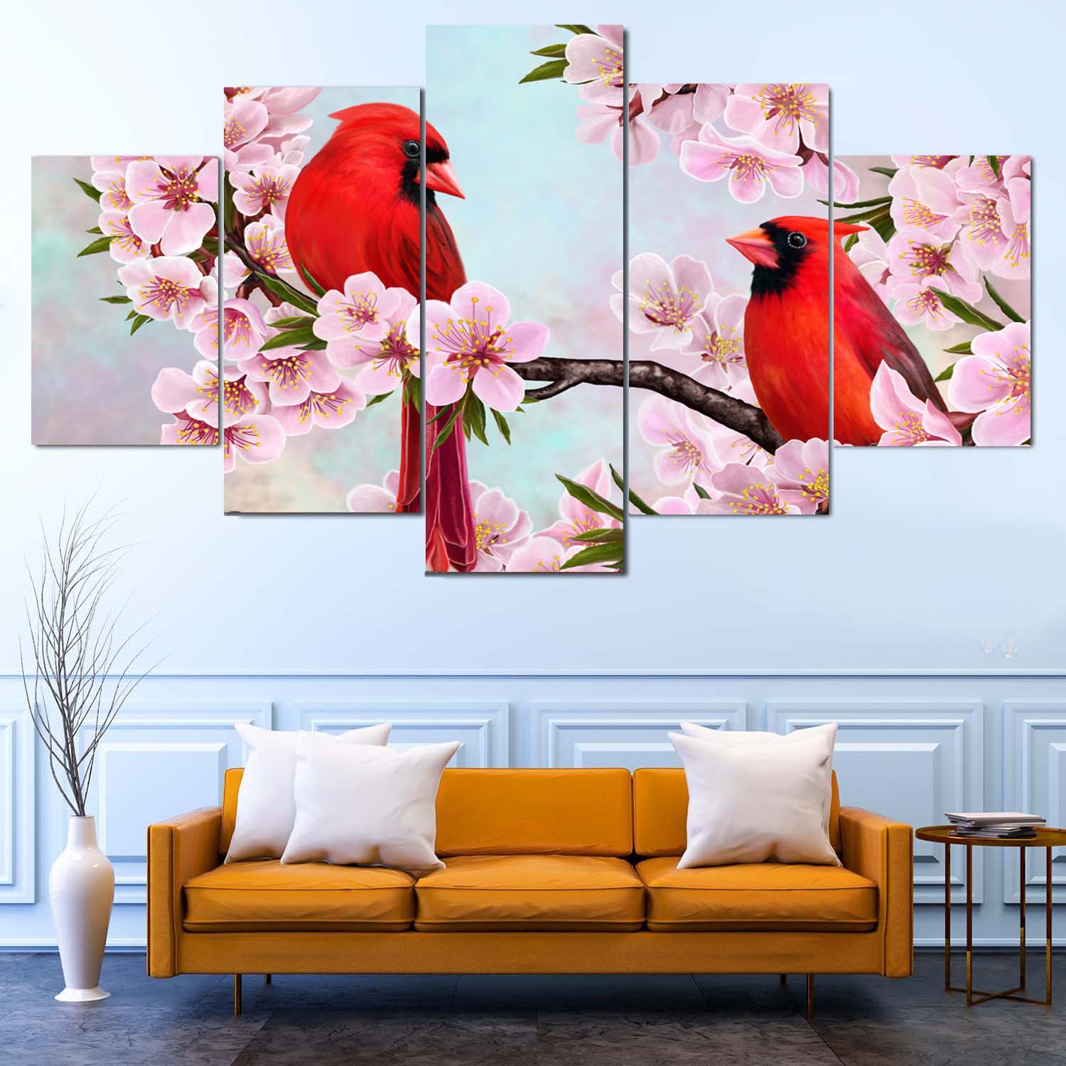 Beautifully Designed 5 Panel Canvas Featuring Couple Birds