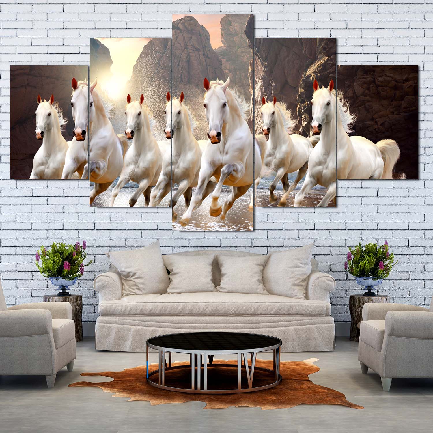 Lucky 5 Panel Horse Canvas For Good Luck And Fortune