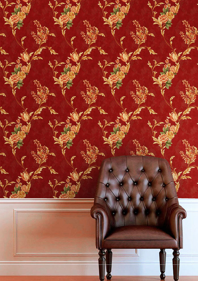 Vintage Floral Red Damask Pattern wallpaper💥