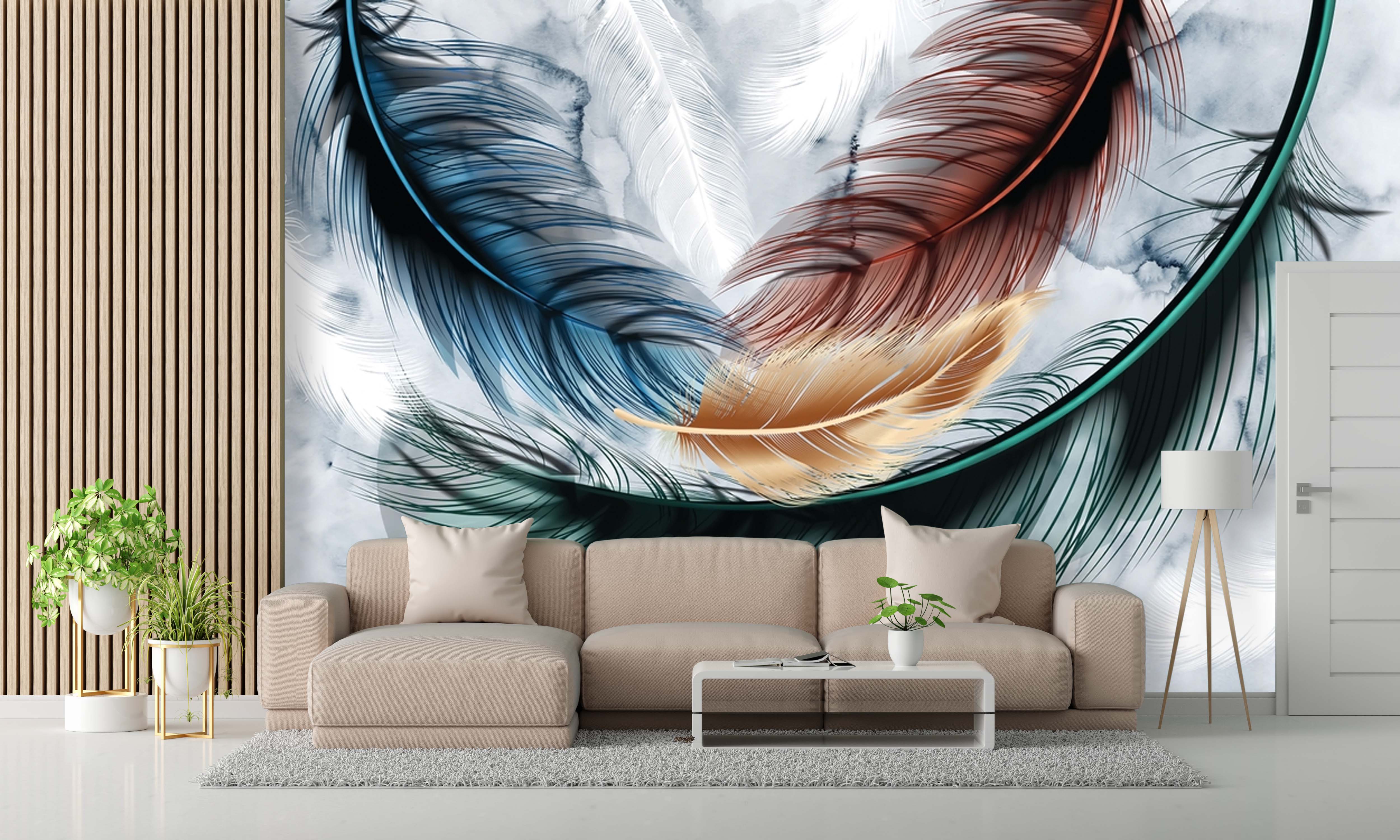 Transform Your Space with Elegance & Feather Design Wall Mural.