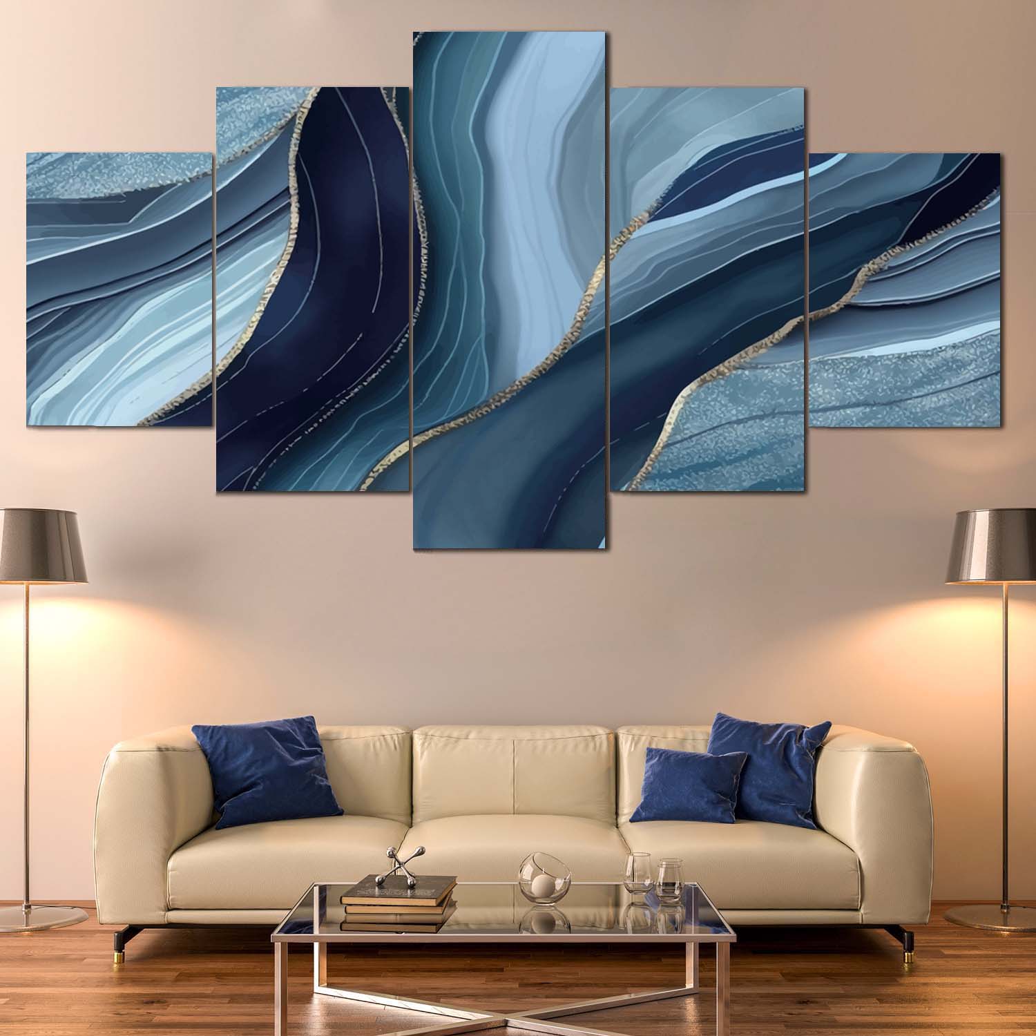 Marble Elegance in 5 Panels Canvas