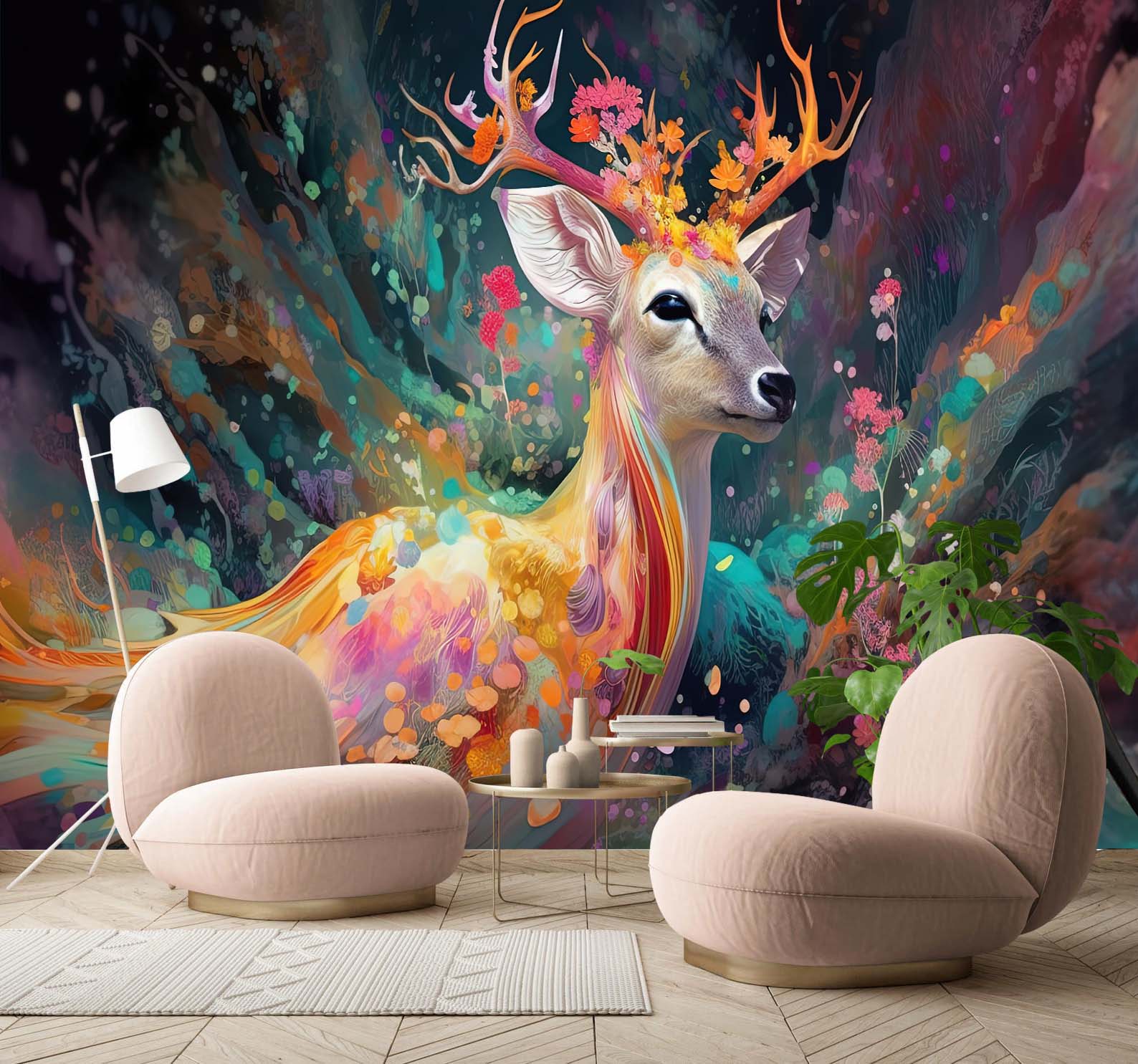 Mesmerizing Deer Wallmural Featuring Vibrant Color