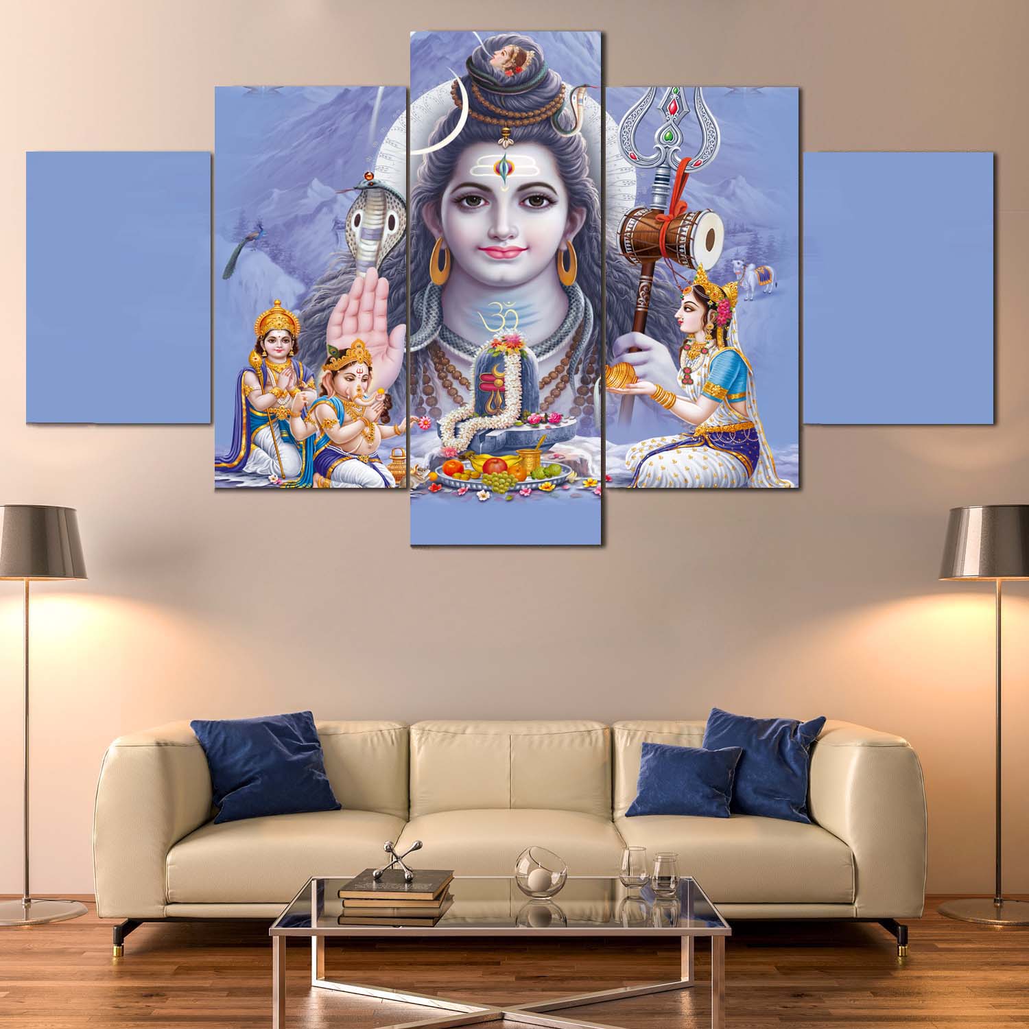 “Divine Energy on Your Wall – Lord Shiva Canvas” Size 32/52 5 pannel