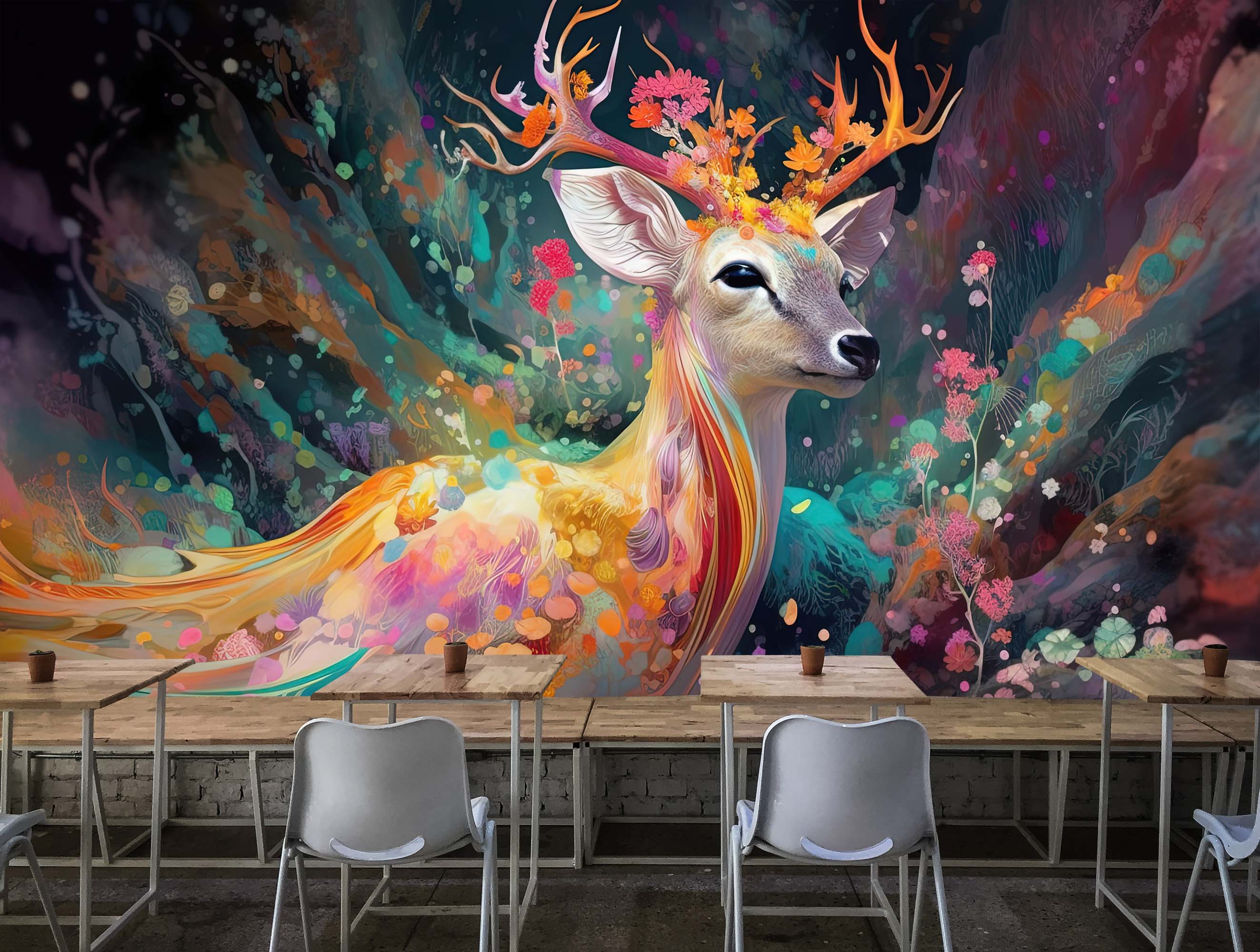 Mesmerizing Deer Wallmural Featuring Vibrant Color