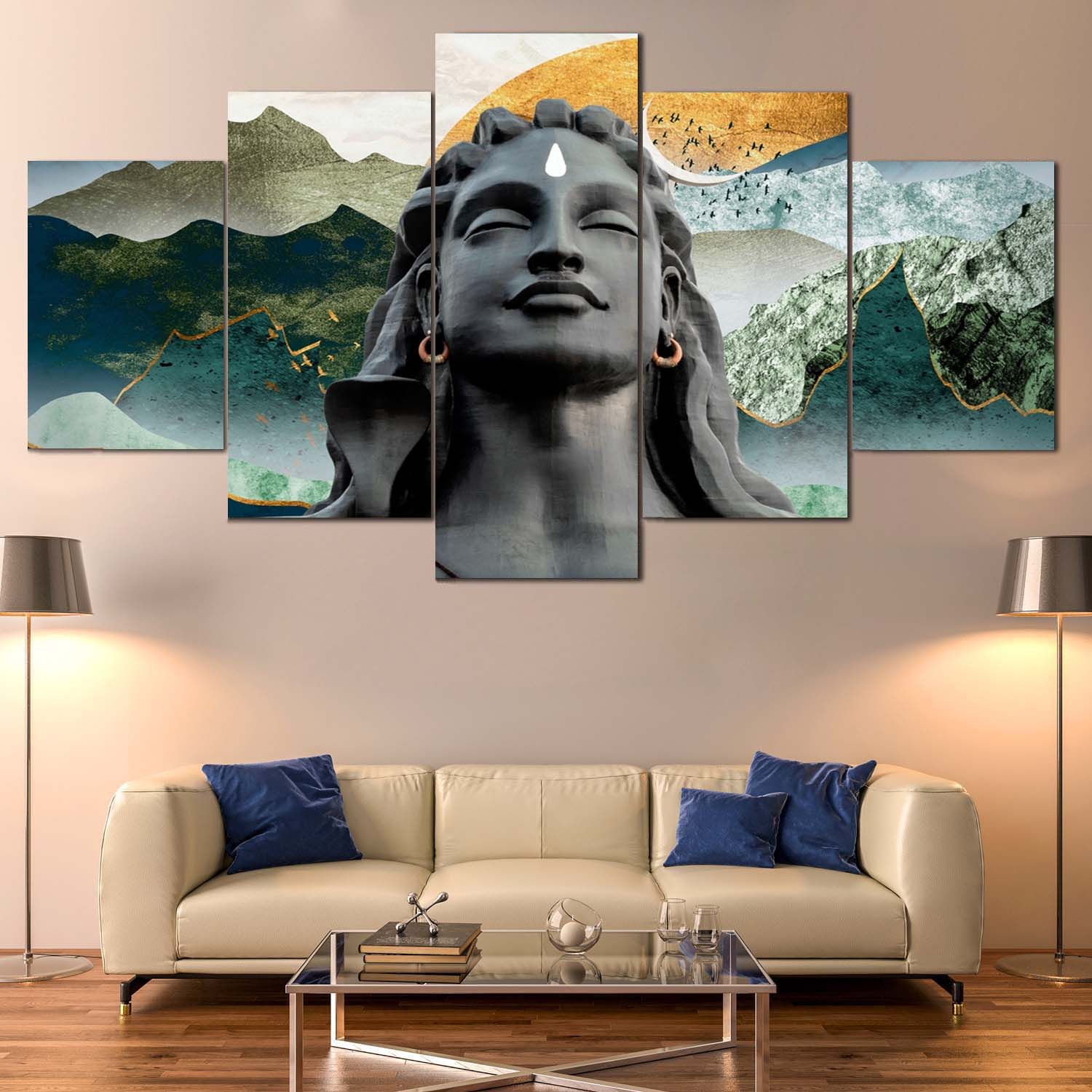 “Divine Energy on Your Wall – Lord Shiva Canvas” Size 32/52 5 pannel