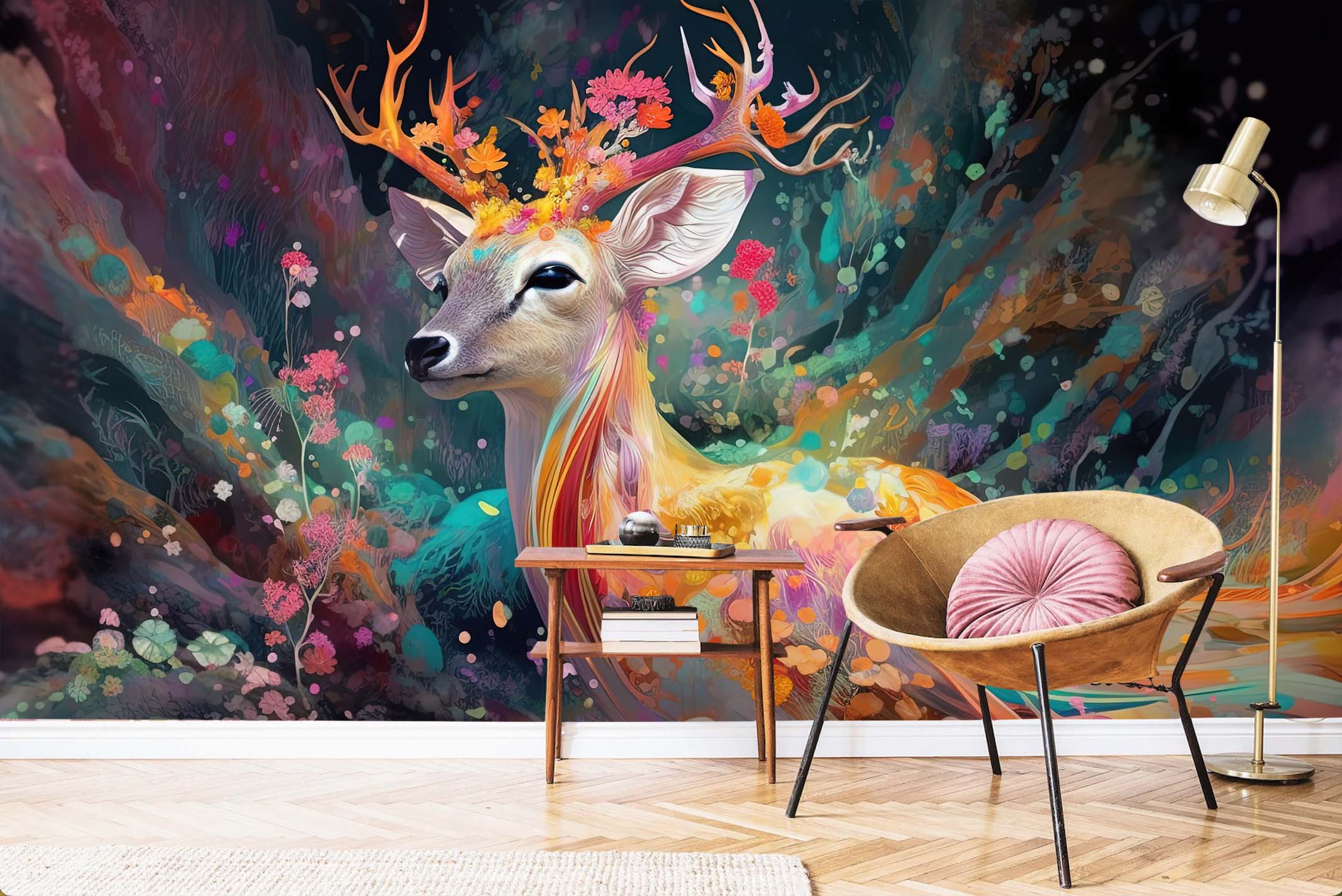 Mesmerizing Deer Wallmural Featuring Vibrant Color
