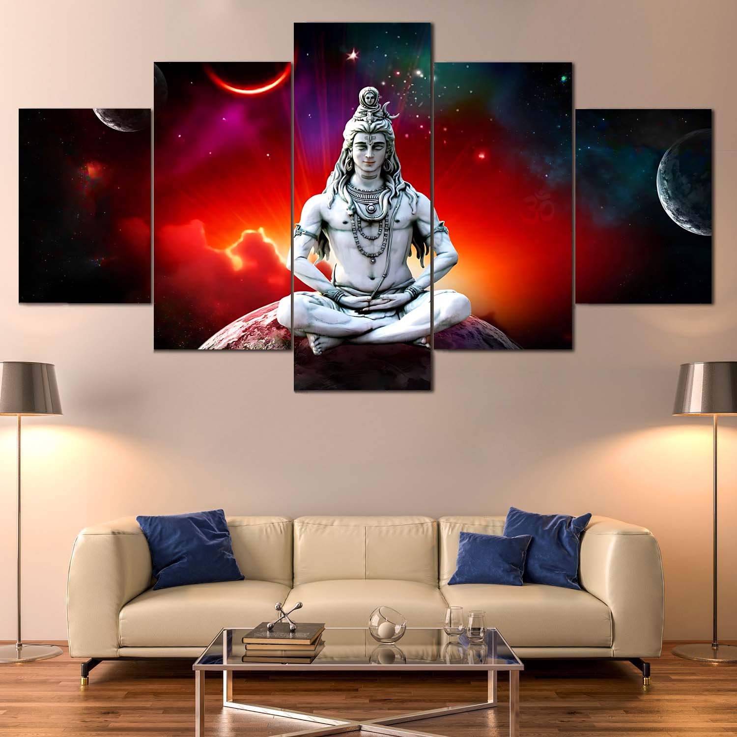 “Divine Energy on Your Wall – Lord Shiva Canvas” Size 32/52 5 pannel