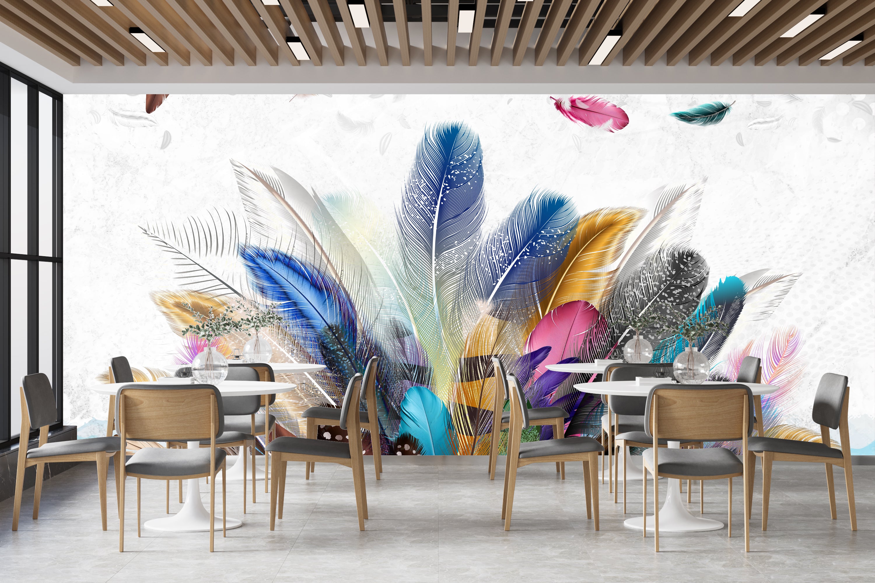 Colorful Feather Design Wall Mural