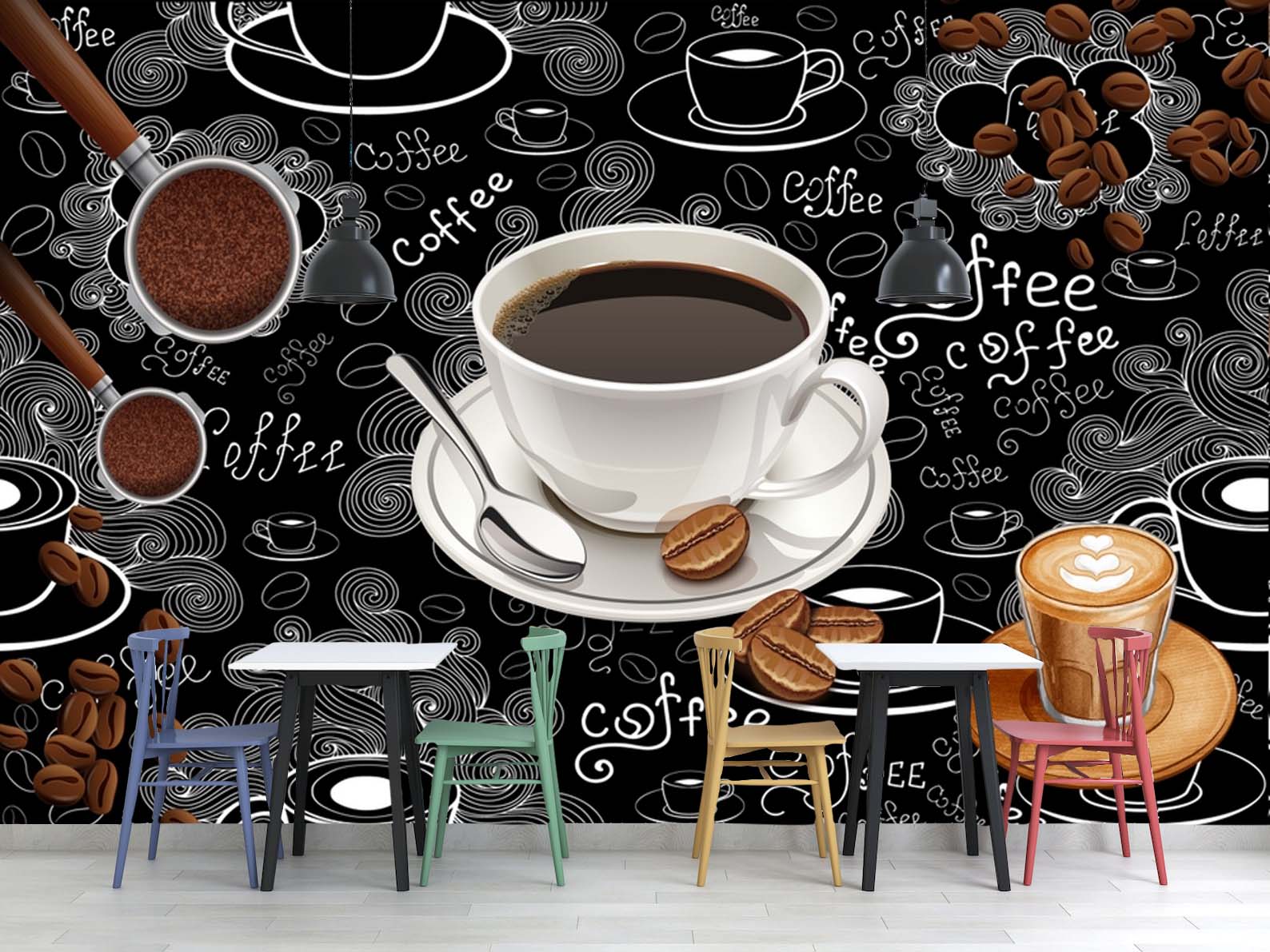 ☕ Café Theme Wall Mural X transforms plain walls into a stylish coffee-inspired experience.