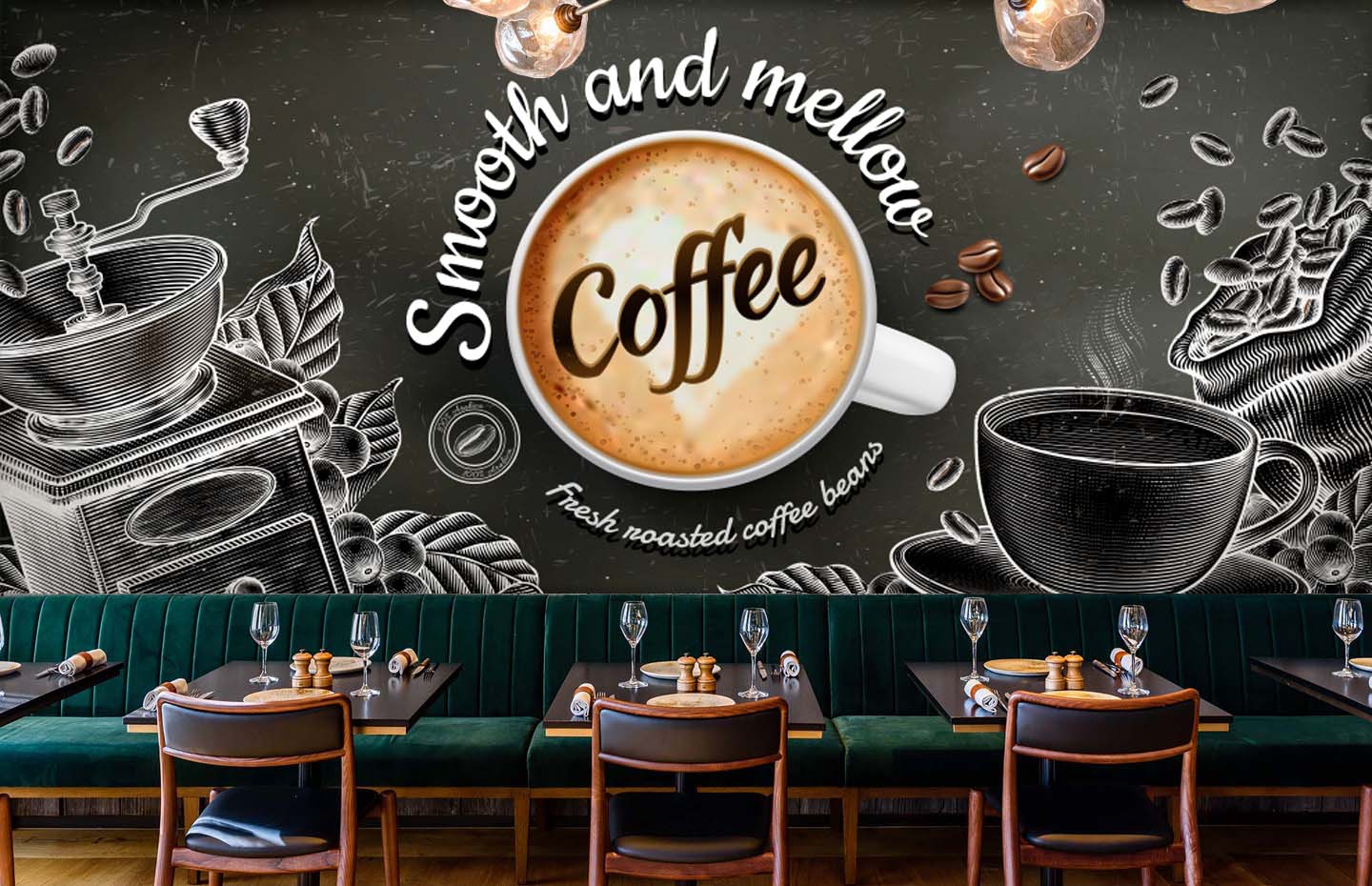 ☕ Café Theme Wall Mural X transforms plain walls into a stylish coffee-inspired experience.