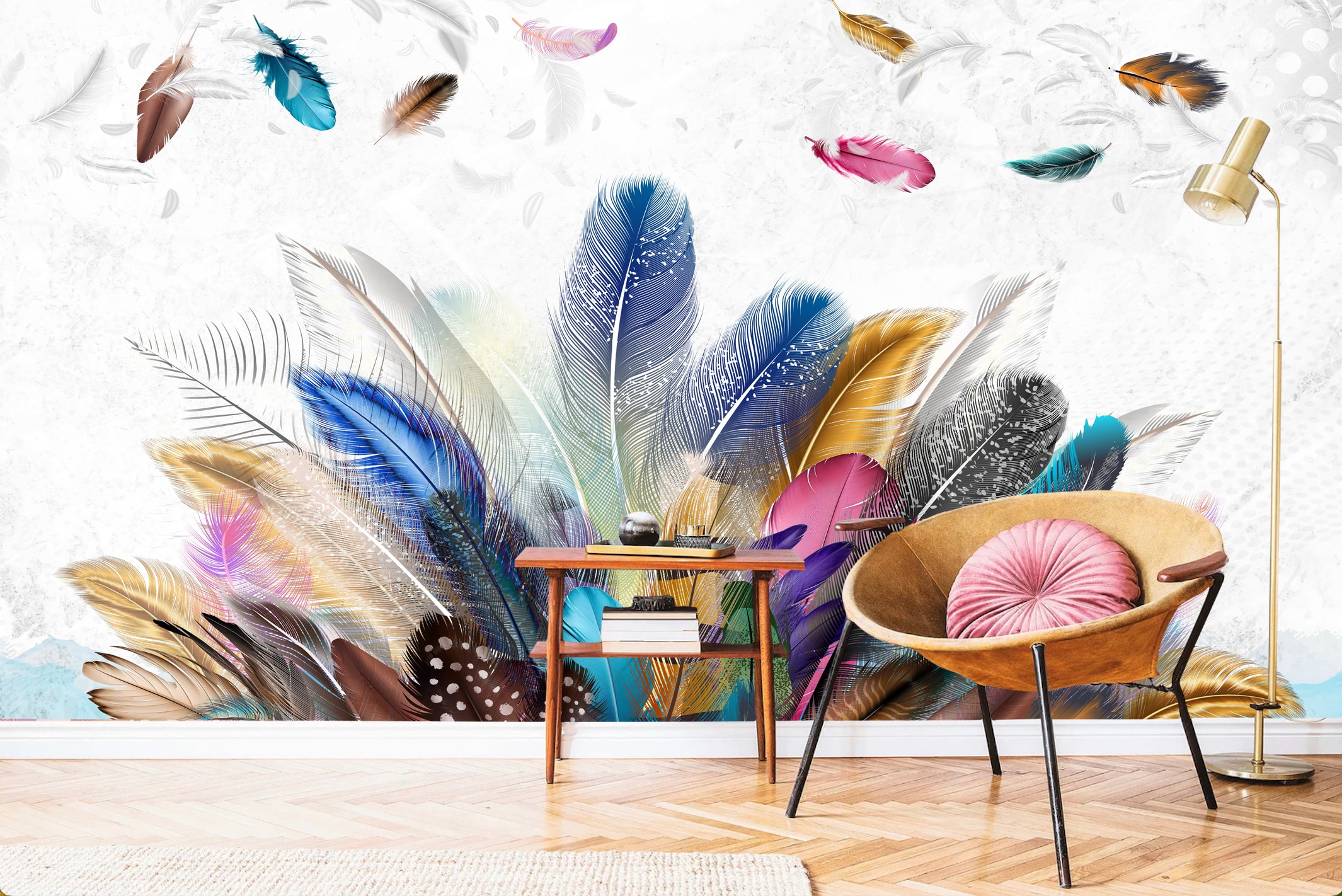 Colorful Feather Design Wall Mural
