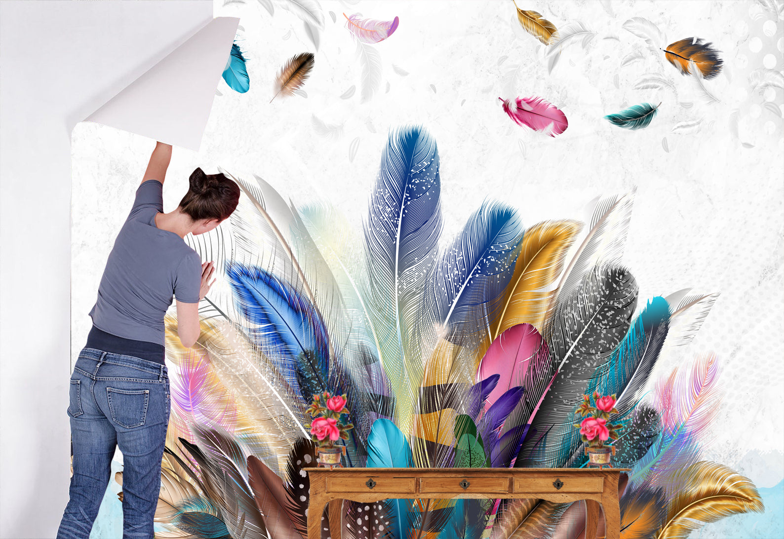 Colorful Feather Design Wall Mural