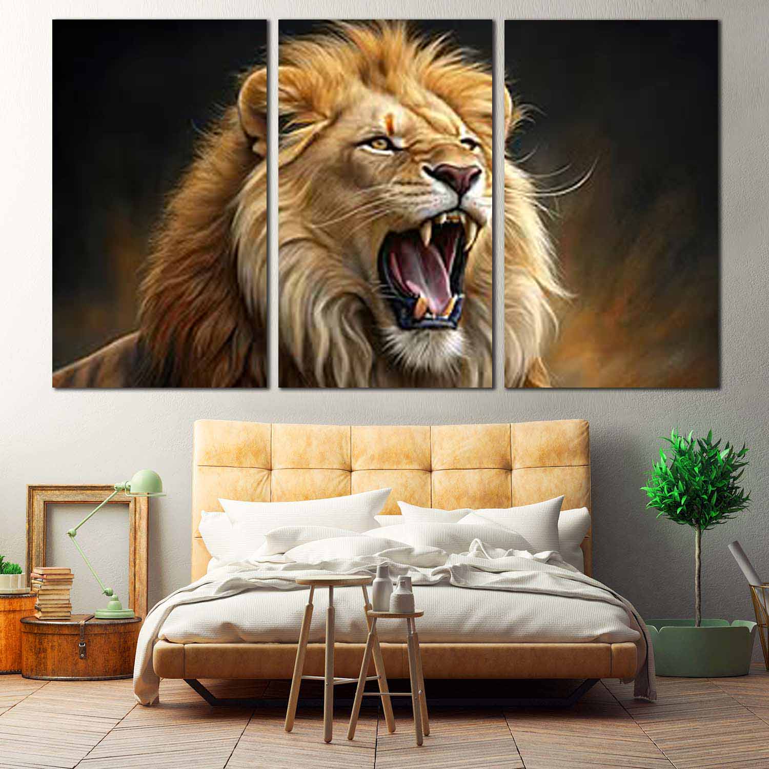 🦁 A lion 3-panel canvas adds bold character and a dramatic focal point to any room.