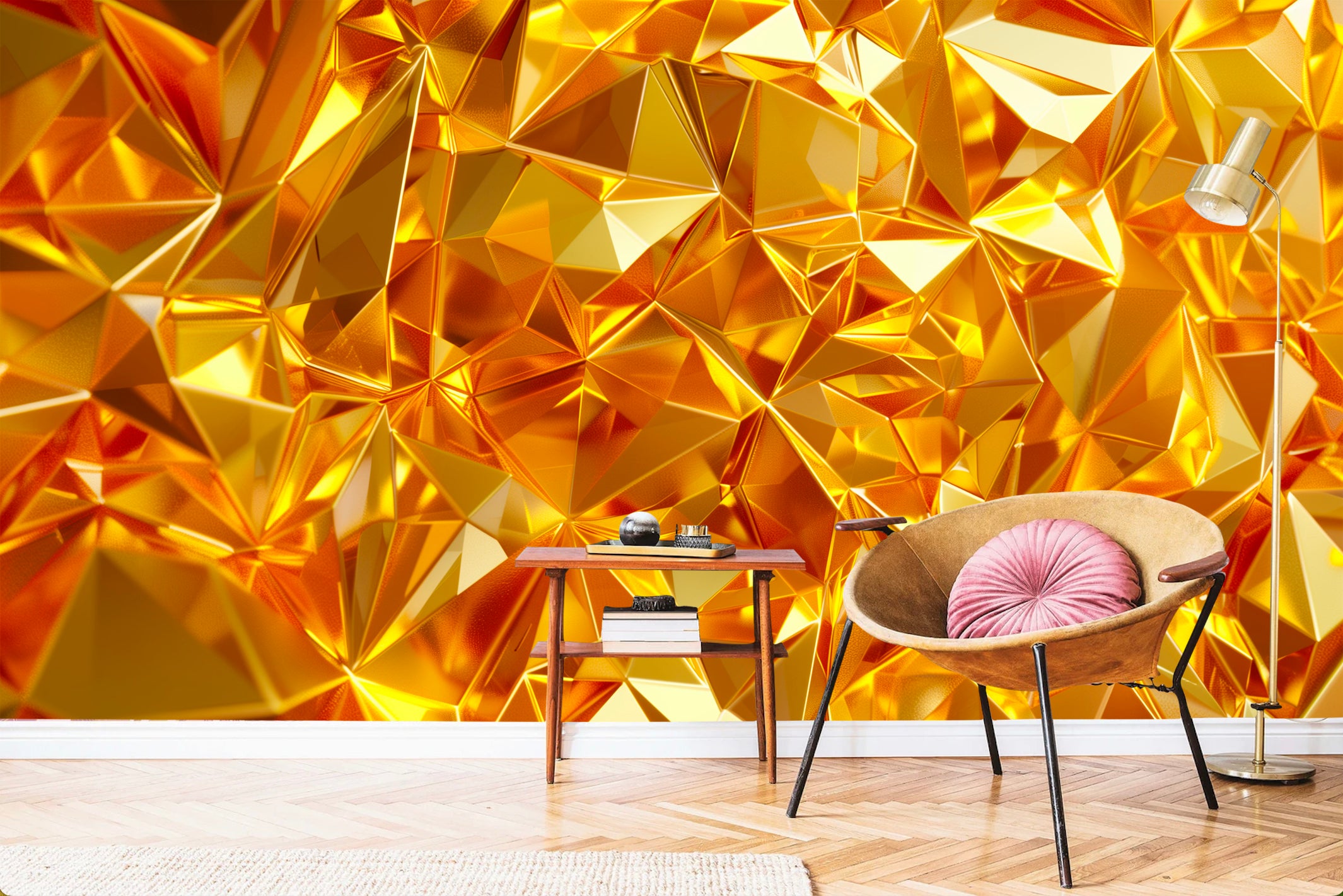 Luxurious Golden Abstract 3D Design With Modern Look Wall Mural