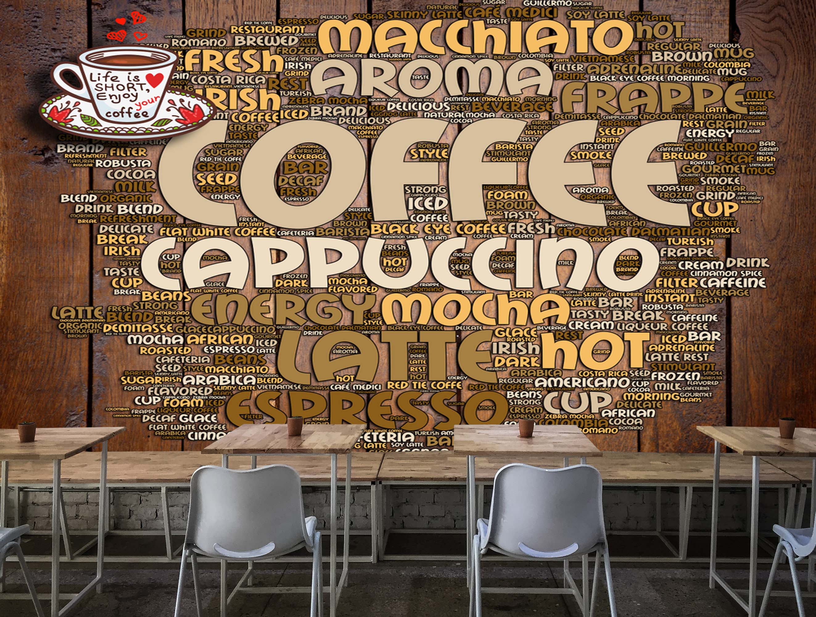 ☕ Café Theme Wall Mural X transforms plain walls into a stylish coffee-inspired experience.