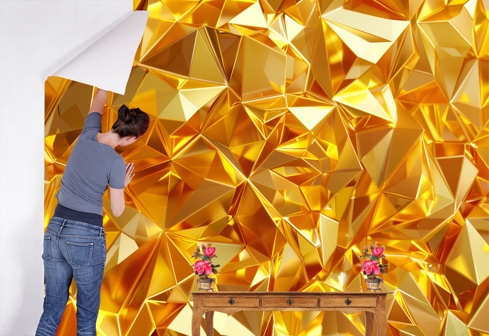 Luxurious Golden Abstract 3D Design With Modern Look Wall Mural