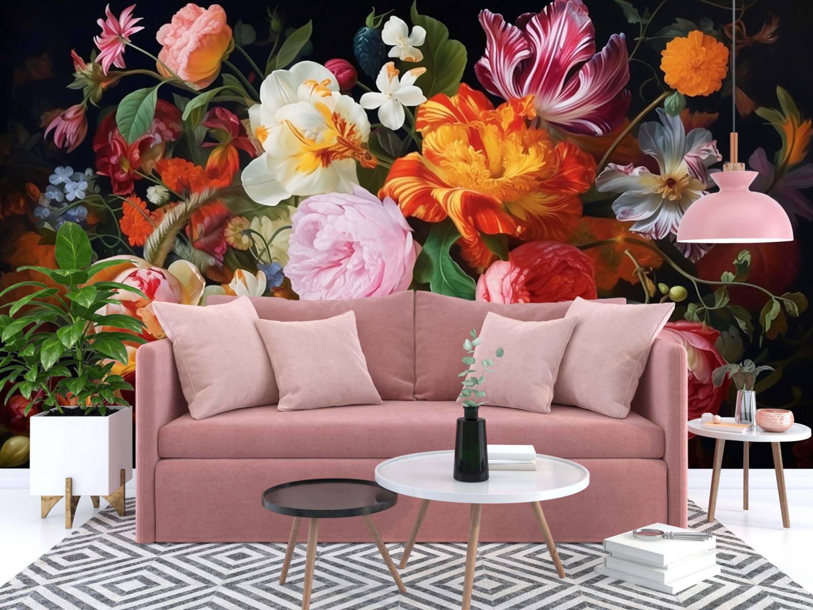 3D Floral Colorful Wall Mural Design