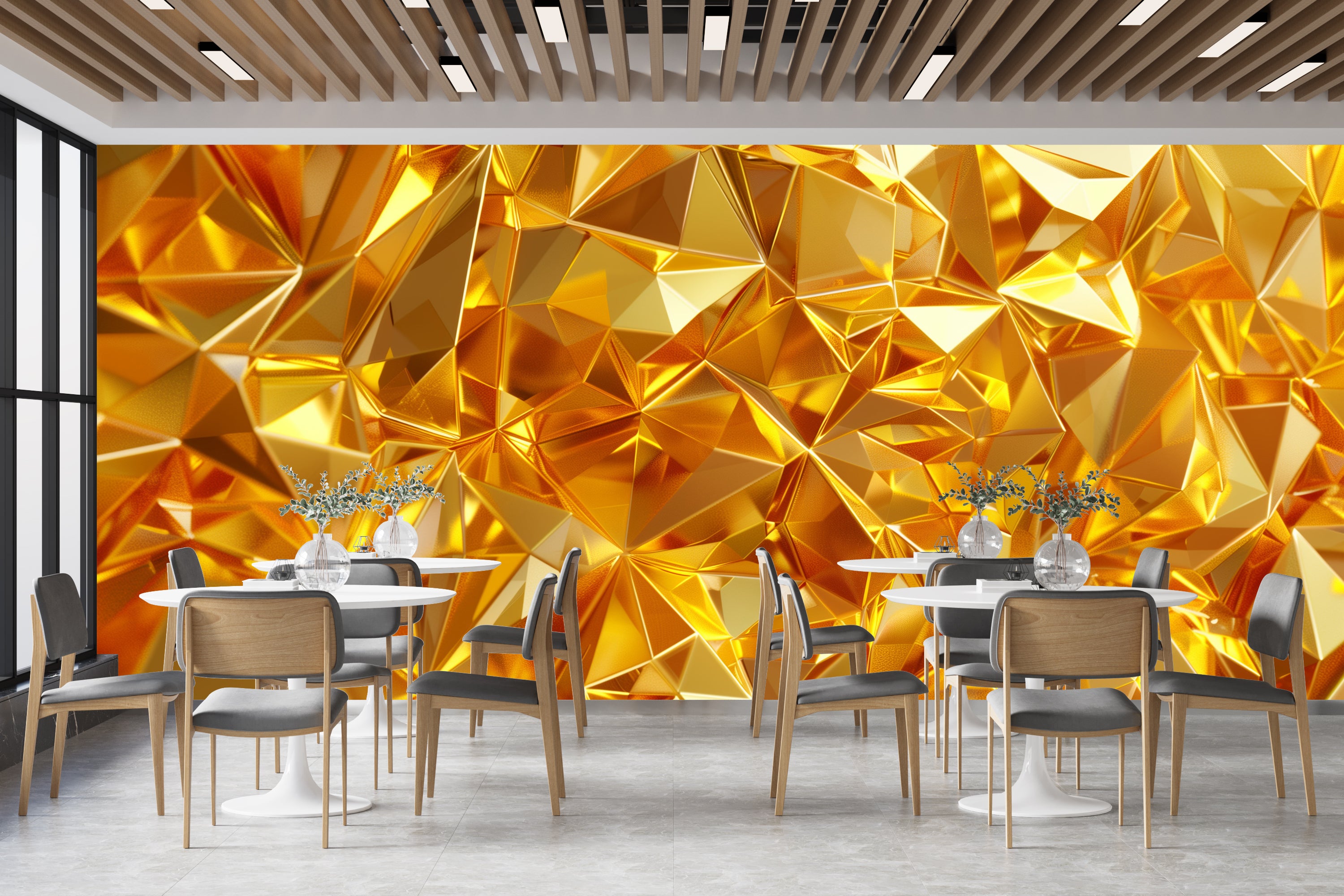 Luxurious Golden Abstract 3D Design With Modern Look Wall Mural