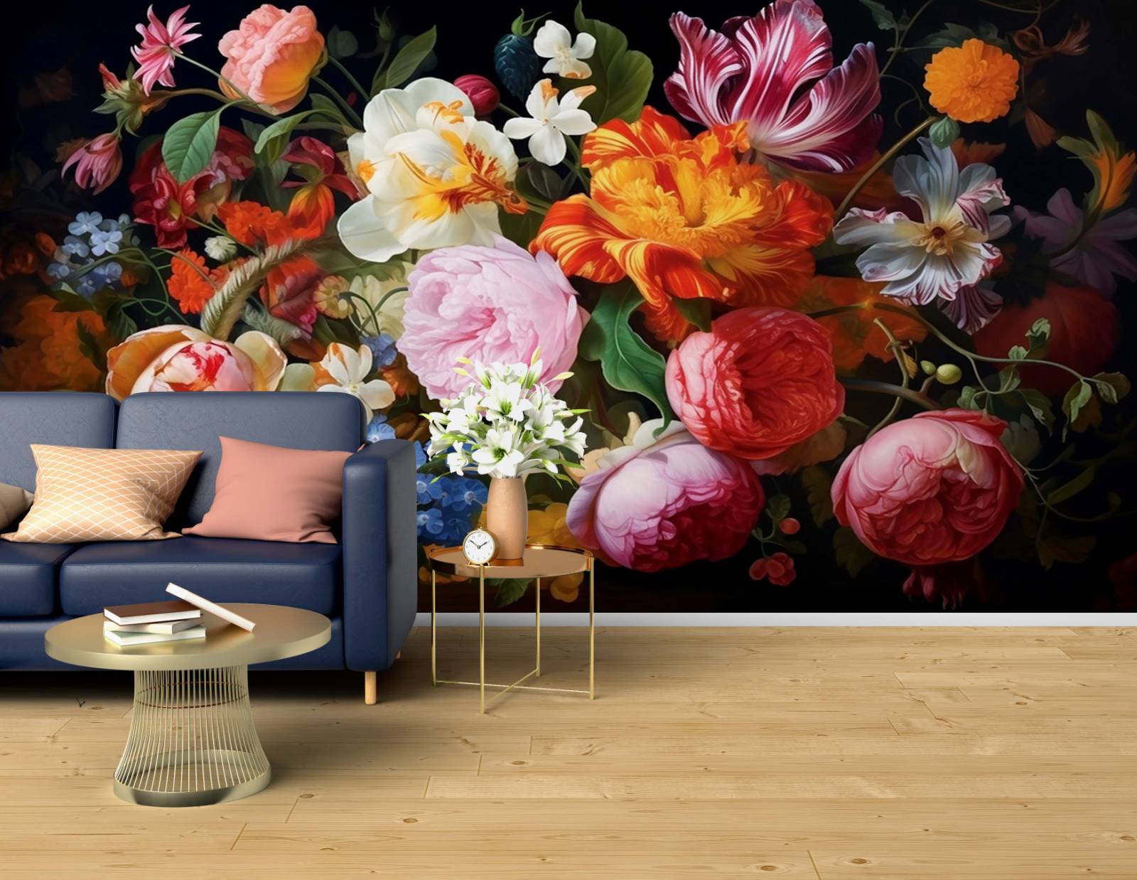 3D Floral Colorful Wall Mural Design