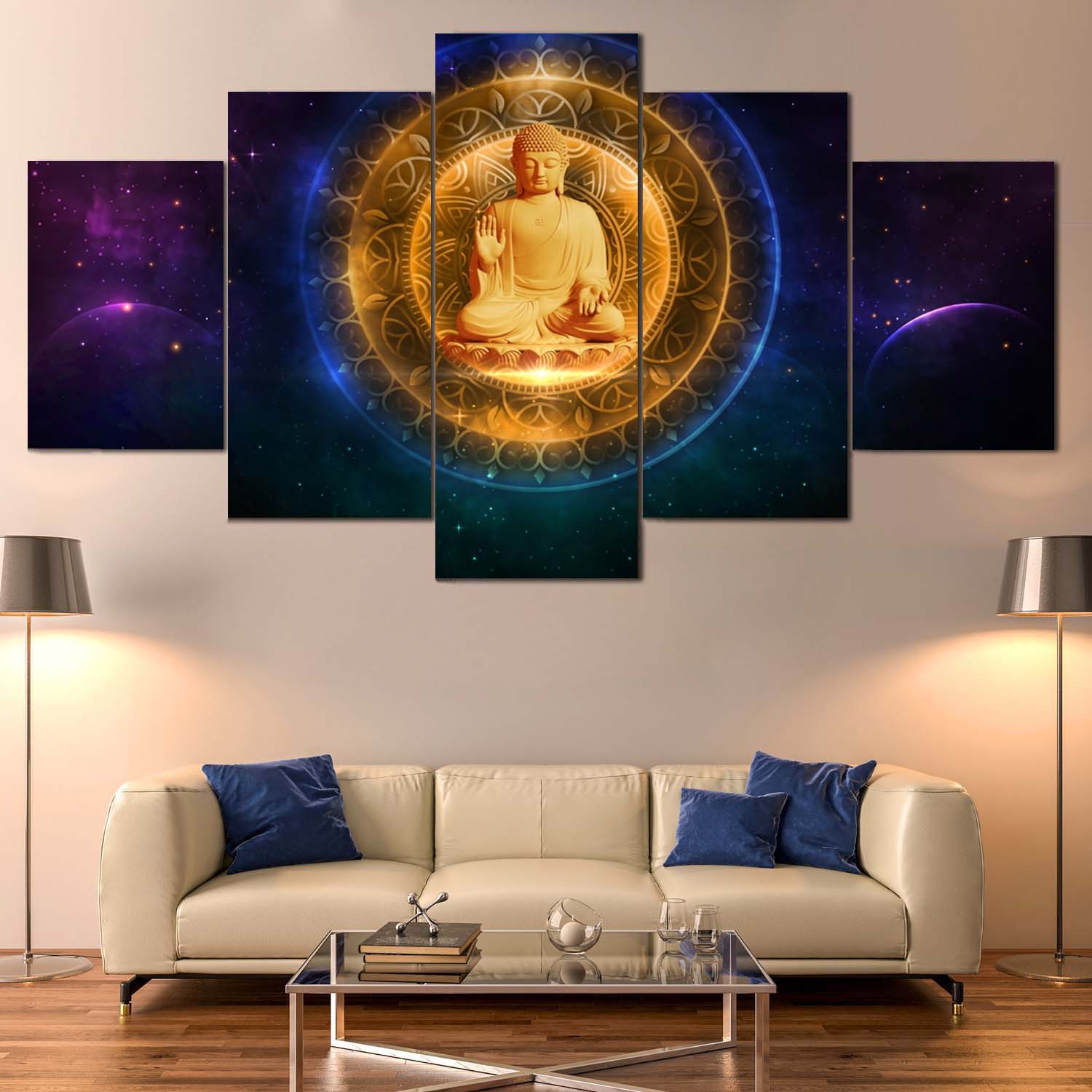 Bring peace, positivity, and spiritual vibes into your home with this beautiful 5 Panel Gautam Buddha Canvas 🪷✨