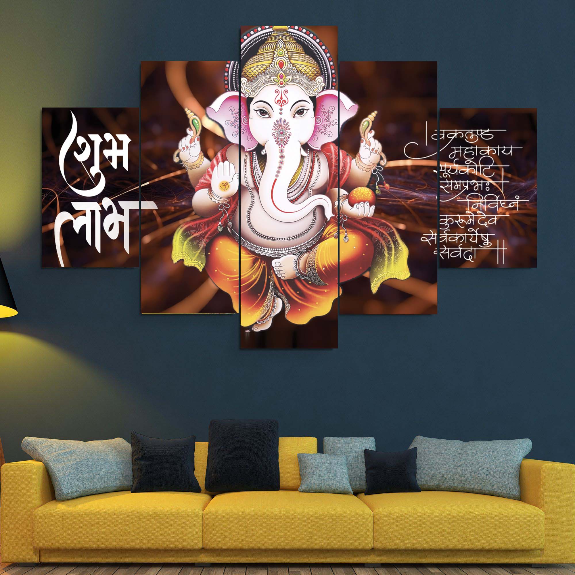 5 Panel Lord Ganesha Wall Canvas Wall Decor