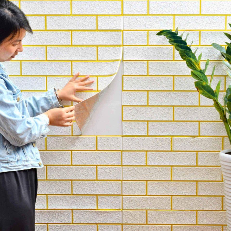 “Royal Brick Wall Foam with Golden Shine” Realistic 3D Brick Texture – Natural brick effect size 70 X 70 CM