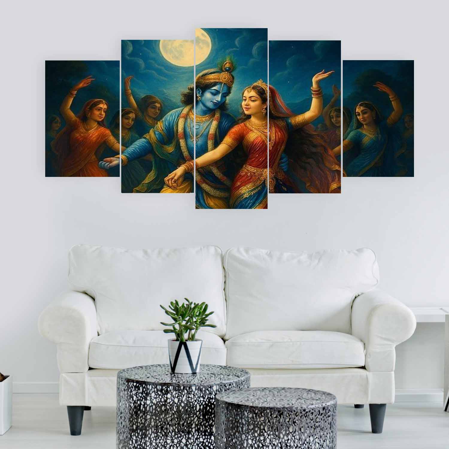 Divine & Spiritual 5 pannel canvas Radhakrishna X Customize Size Available Size 3/5
