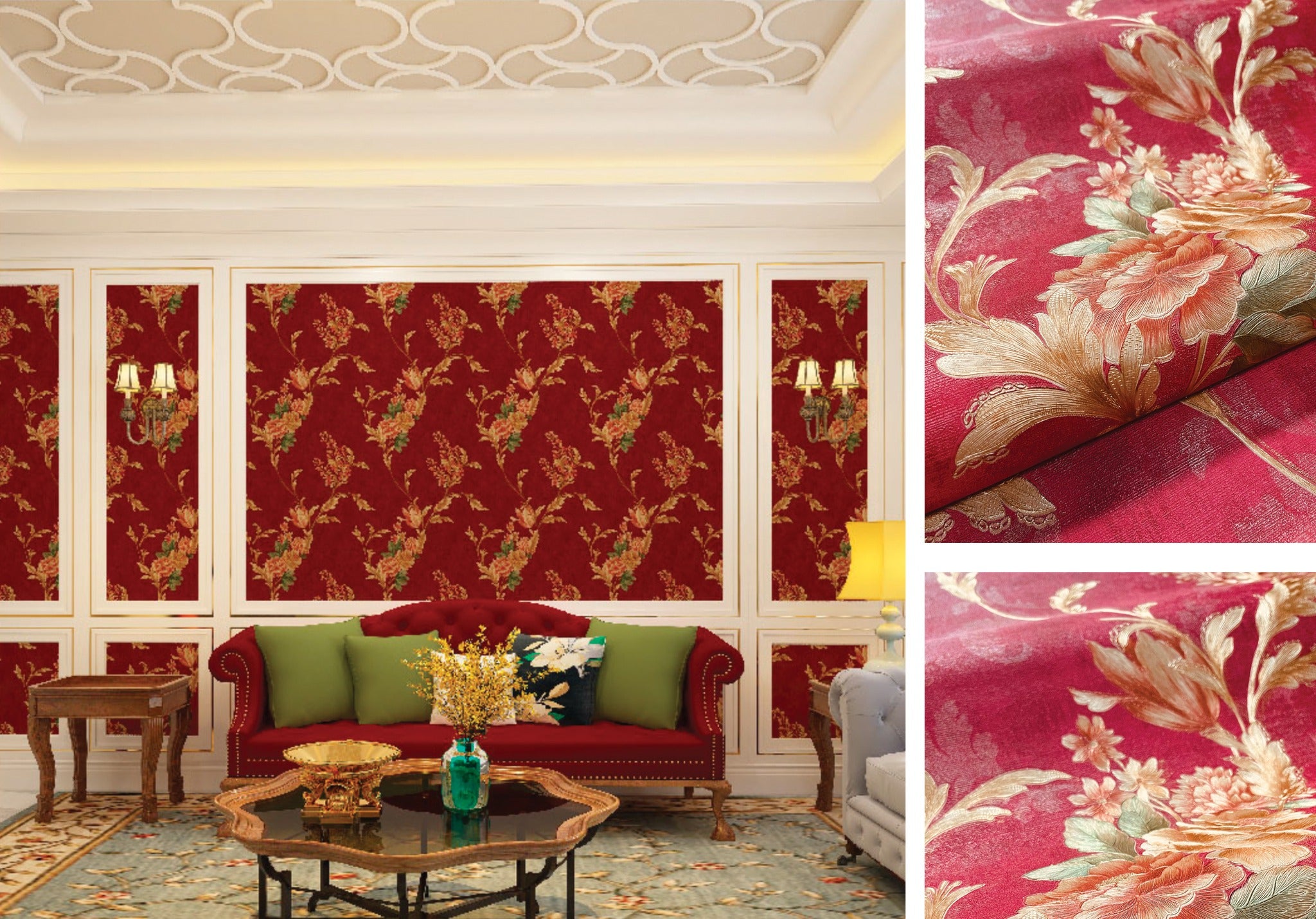 Vintage Floral Red Damask Pattern wallpaper💥