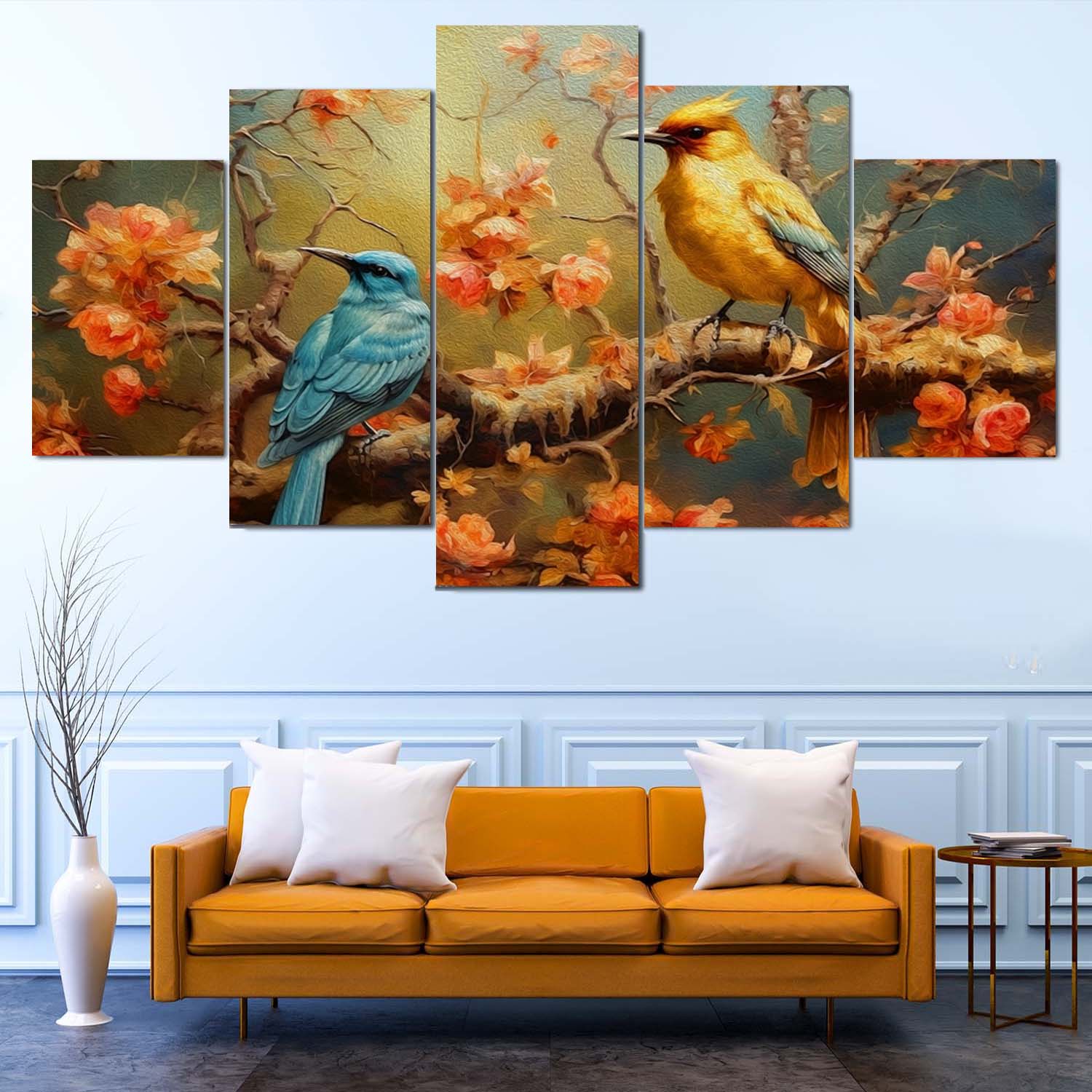 Beautifully Designed 5 Panel Canvas Featuring Couple Birds