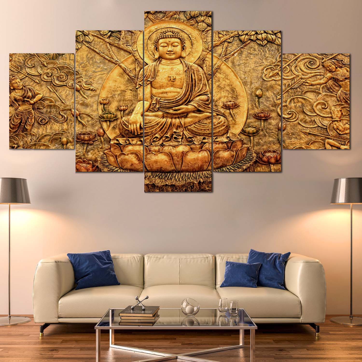 Bring peace, positivity, and spiritual vibes into your home with this beautiful 5 Panel Gautam Buddha Canvas 🪷✨