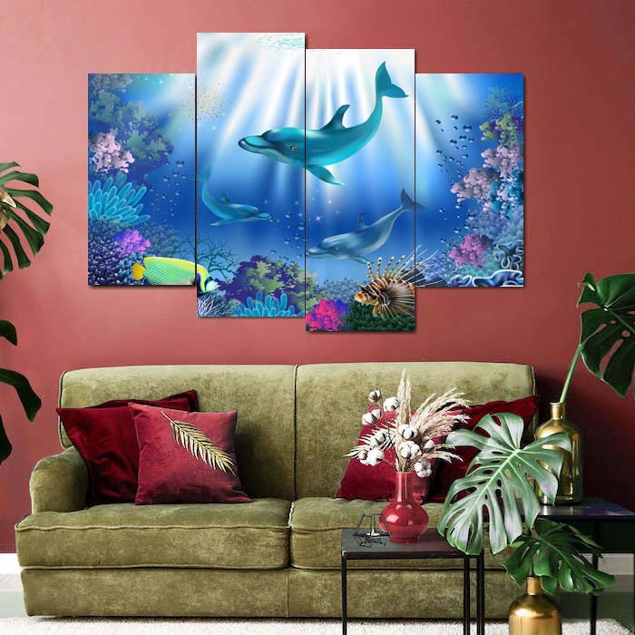 Four-panel fish Wall Canvas