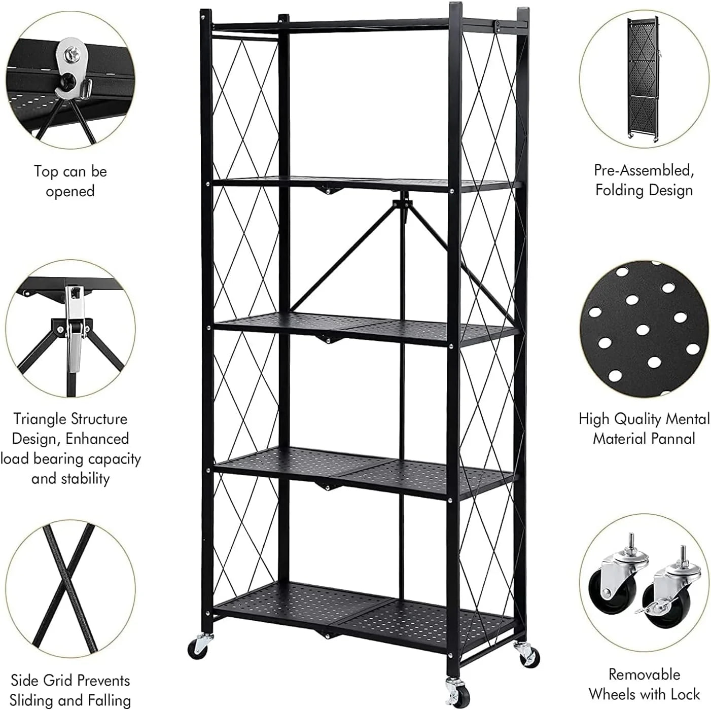 Portable 5-Layer Foldable Rack- Perfect for Kitchen,Room and shop Ideal For Small rooms