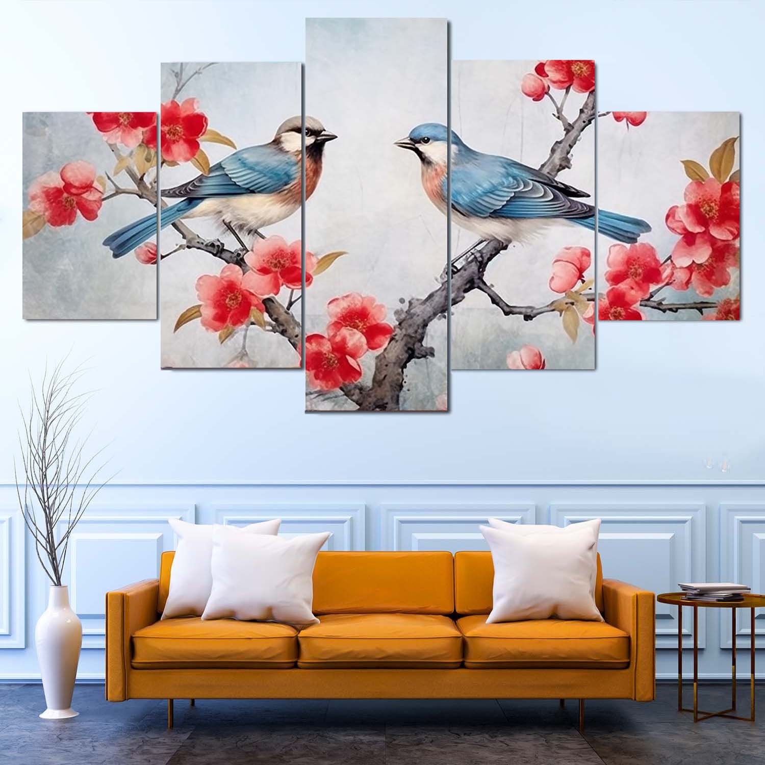Beautifully Designed 5 Panel Canvas Featuring Couple Birds