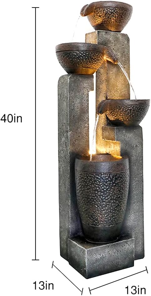 Outdoor Indoor Polyresin  Water Falls Fountains with LED Lights Art Decor (40inch)