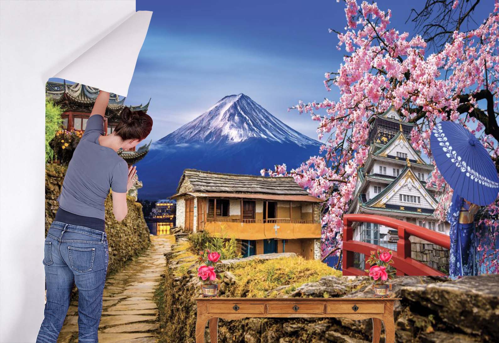 Blend of Tradition And Nature Wall Mural Design