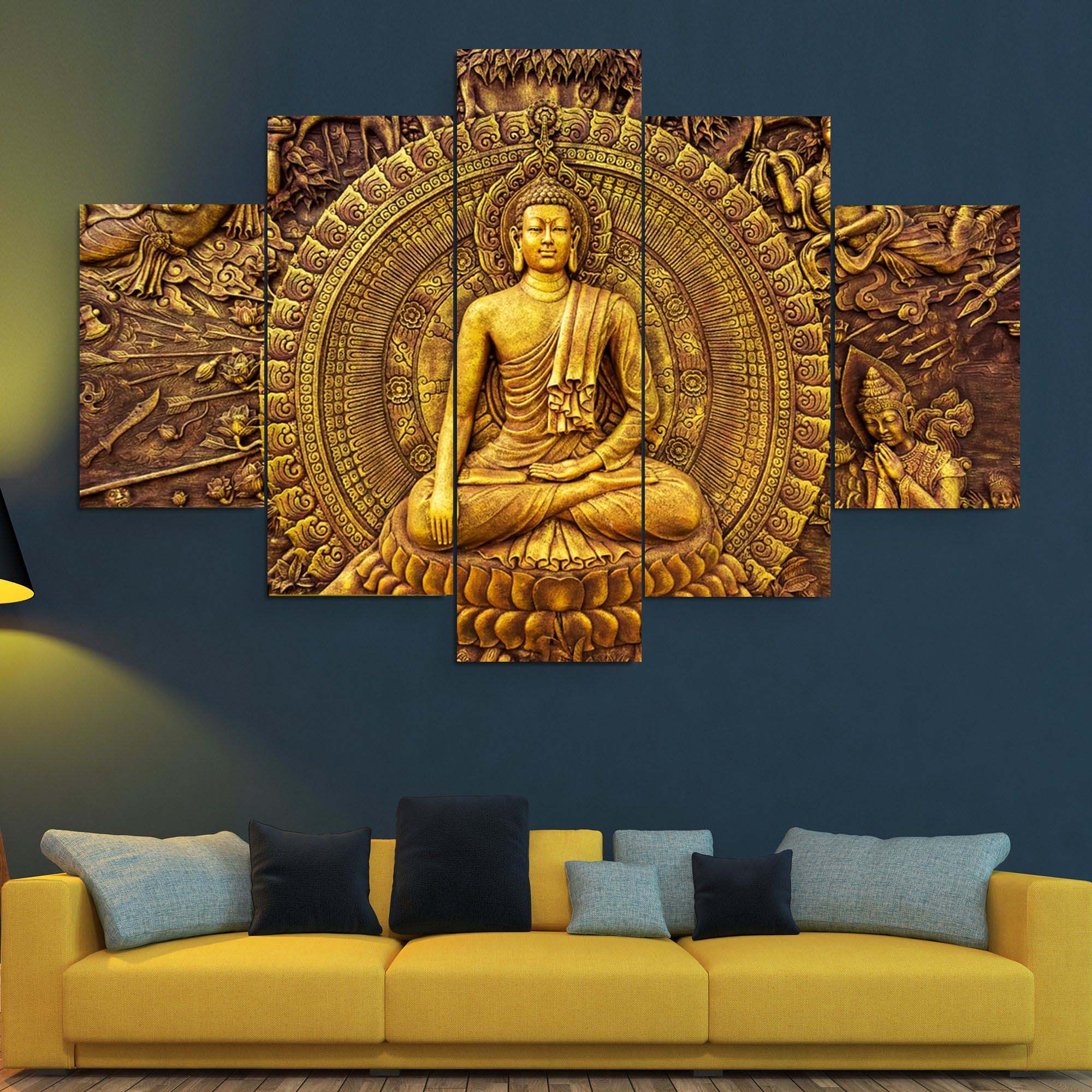 Bring peace, positivity, and spiritual vibes into your home with this beautiful 5 Panel Gautam Buddha Canvas 🪷✨