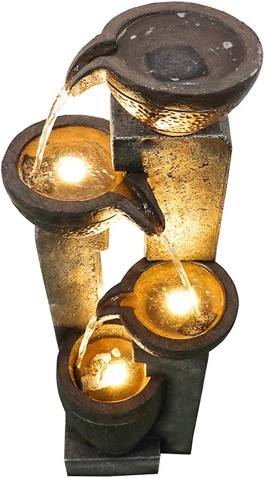 Outdoor Indoor Polyresin  Water Falls Fountains with LED Lights Art Decor (40inch)