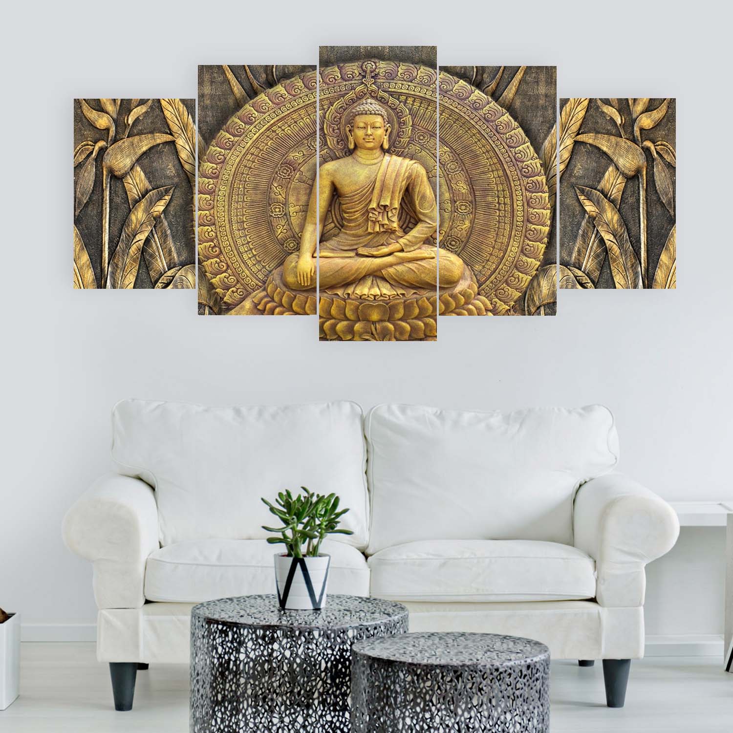 Bring peace, positivity, and spiritual vibes into your home with this beautiful 5 Panel Gautam Buddha Canvas 🪷✨