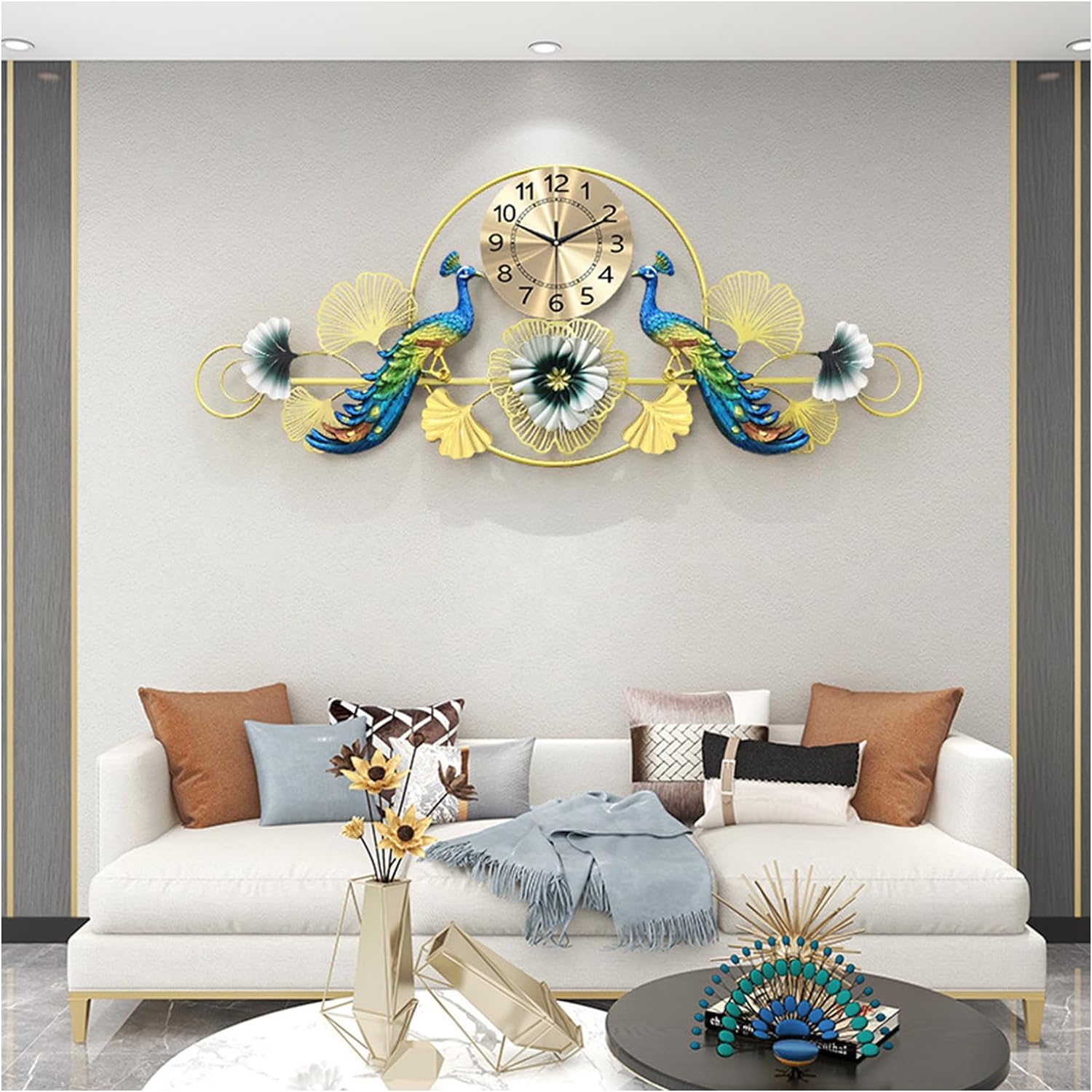 Beautifully Detailed Peacock Wall Clock Panel