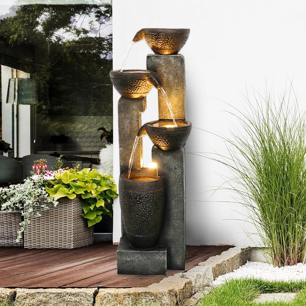 Outdoor Indoor Polyresin  Water Falls Fountains with LED Lights Art Decor (40inch)