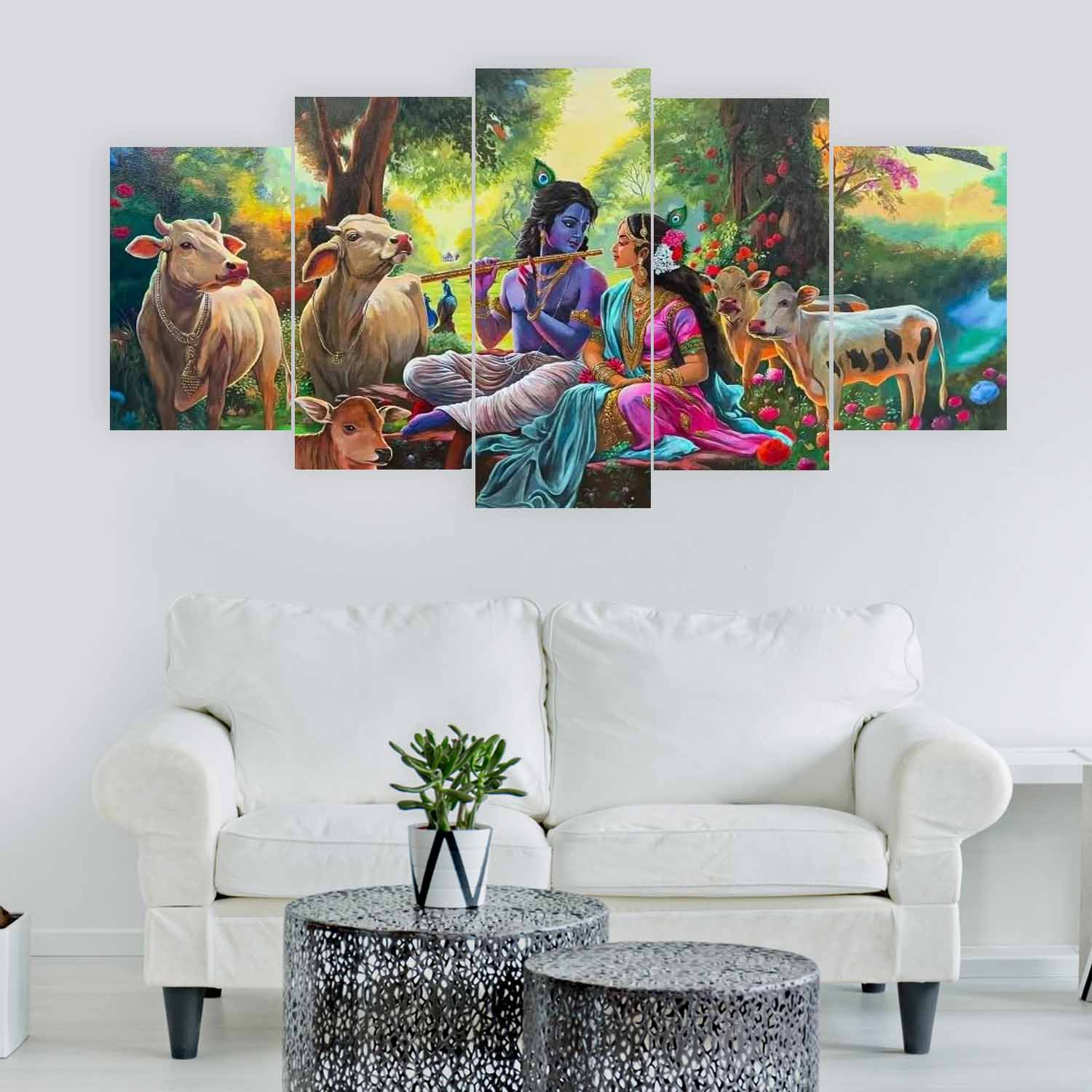 Divine & Spiritual 5 pannel canvas Radhakrishna X Customize Size Available Size 3/5