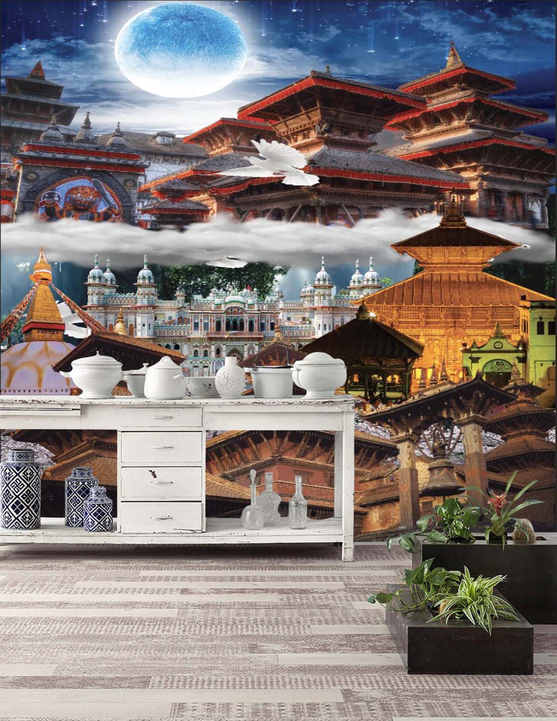 Artistic Ancient Temple Views Wall Mural Decor For Wall